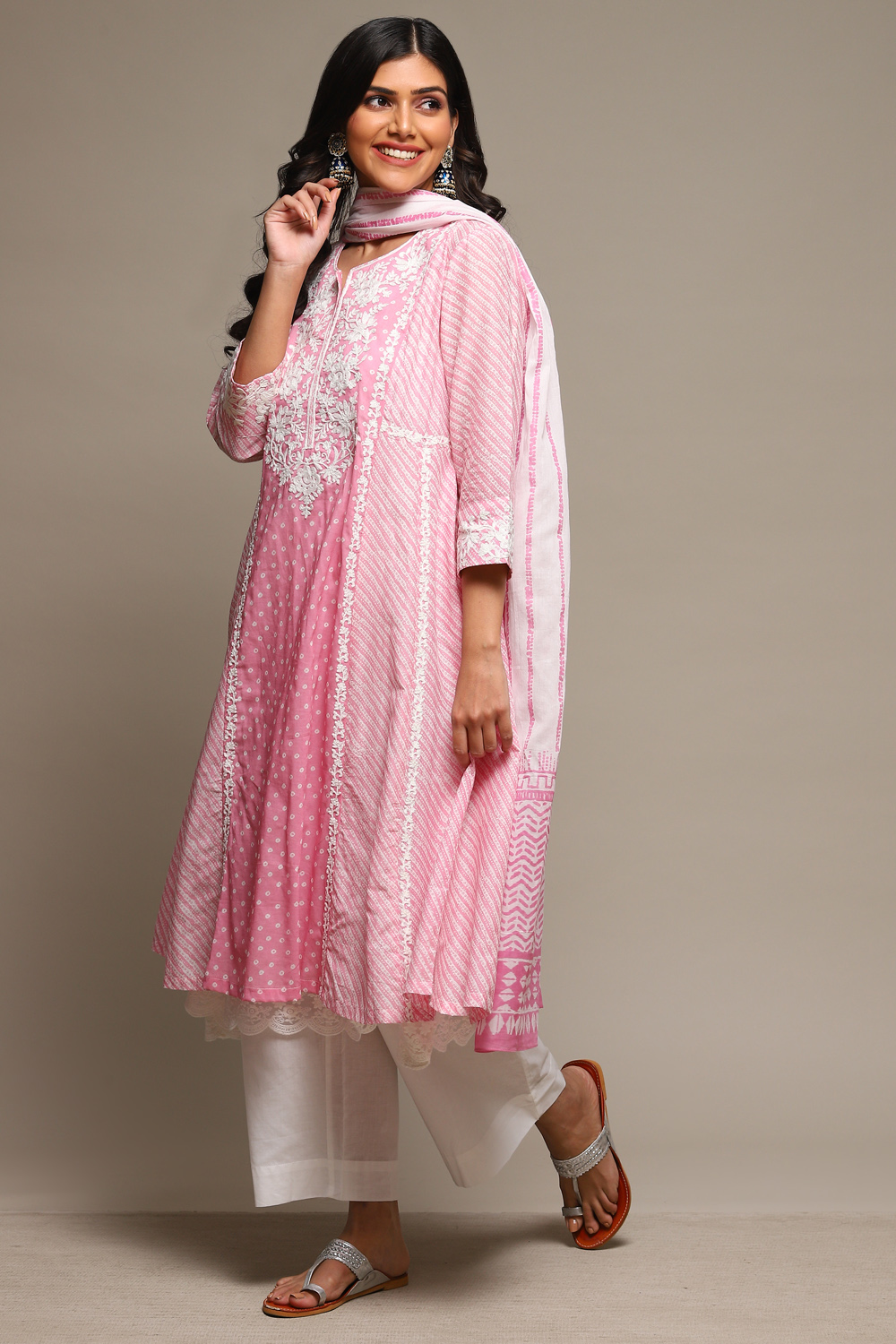 Rose Pink Cotton Layered Kurta Suit Set image number 6
