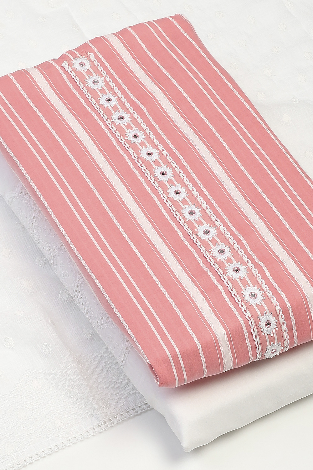 Pink Cotton Unstitched Suit Set image number 6