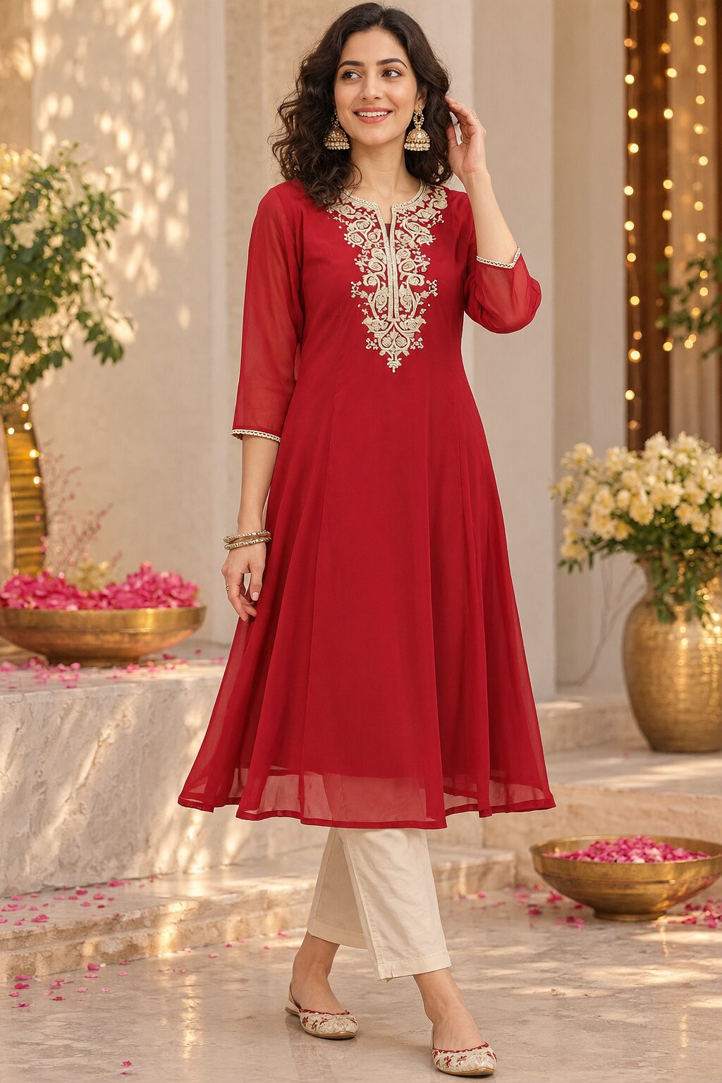 Navy Poly Cotton A-Line Kurta image number 0