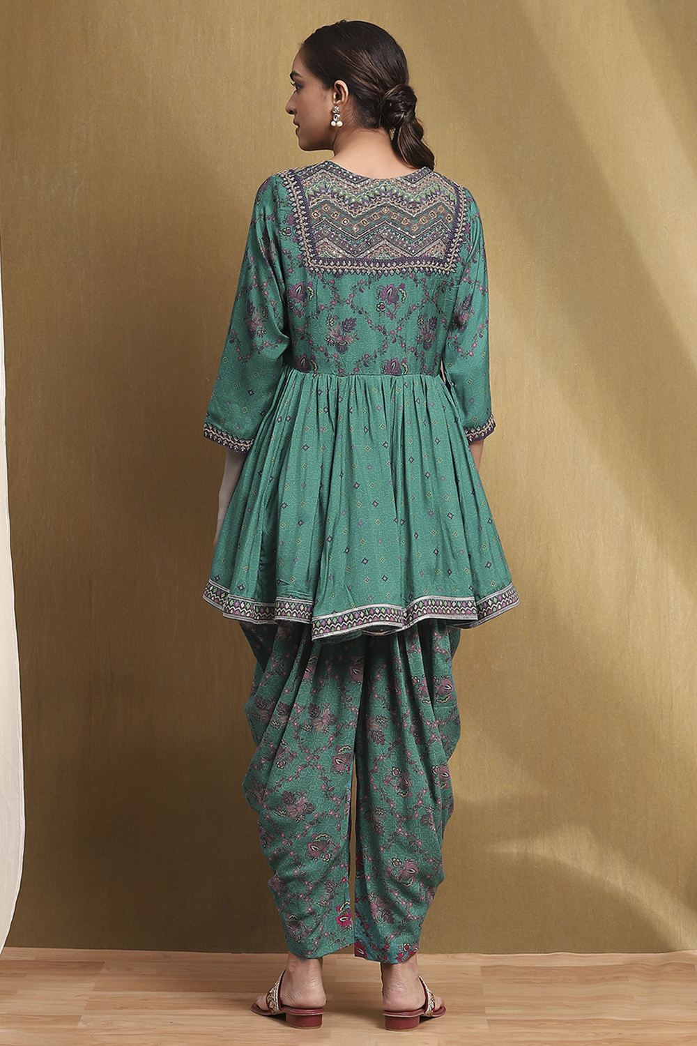 Fuchsia Viscose Floral Printed Peplum Suit Set image number 4