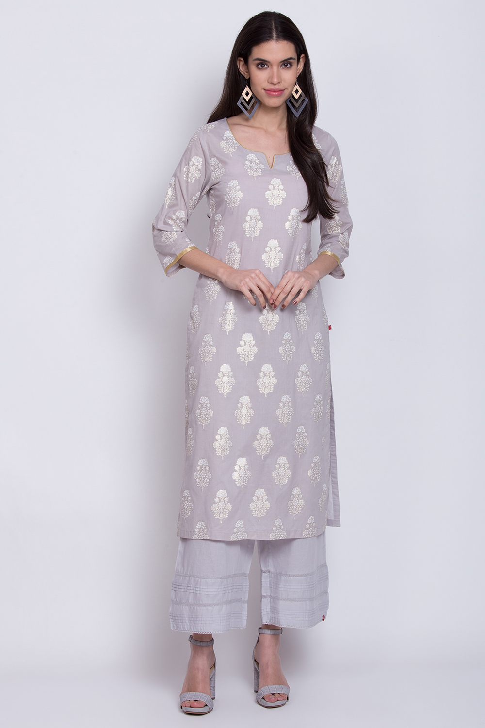 Lime Yellow Cotton Straight Printed Kurta image number 0