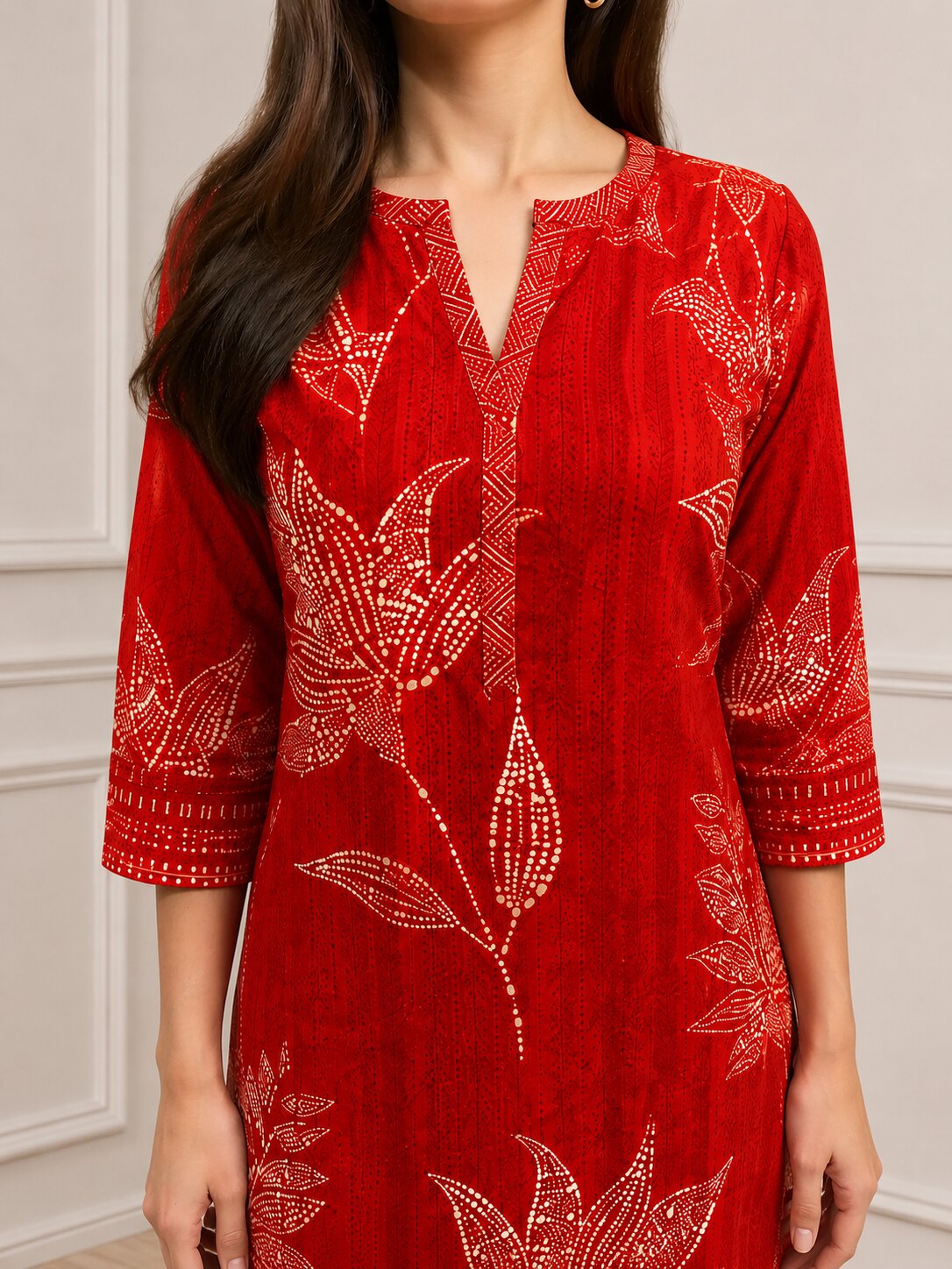Red Viscose Rayon Printed Straight Suit Set image number 1