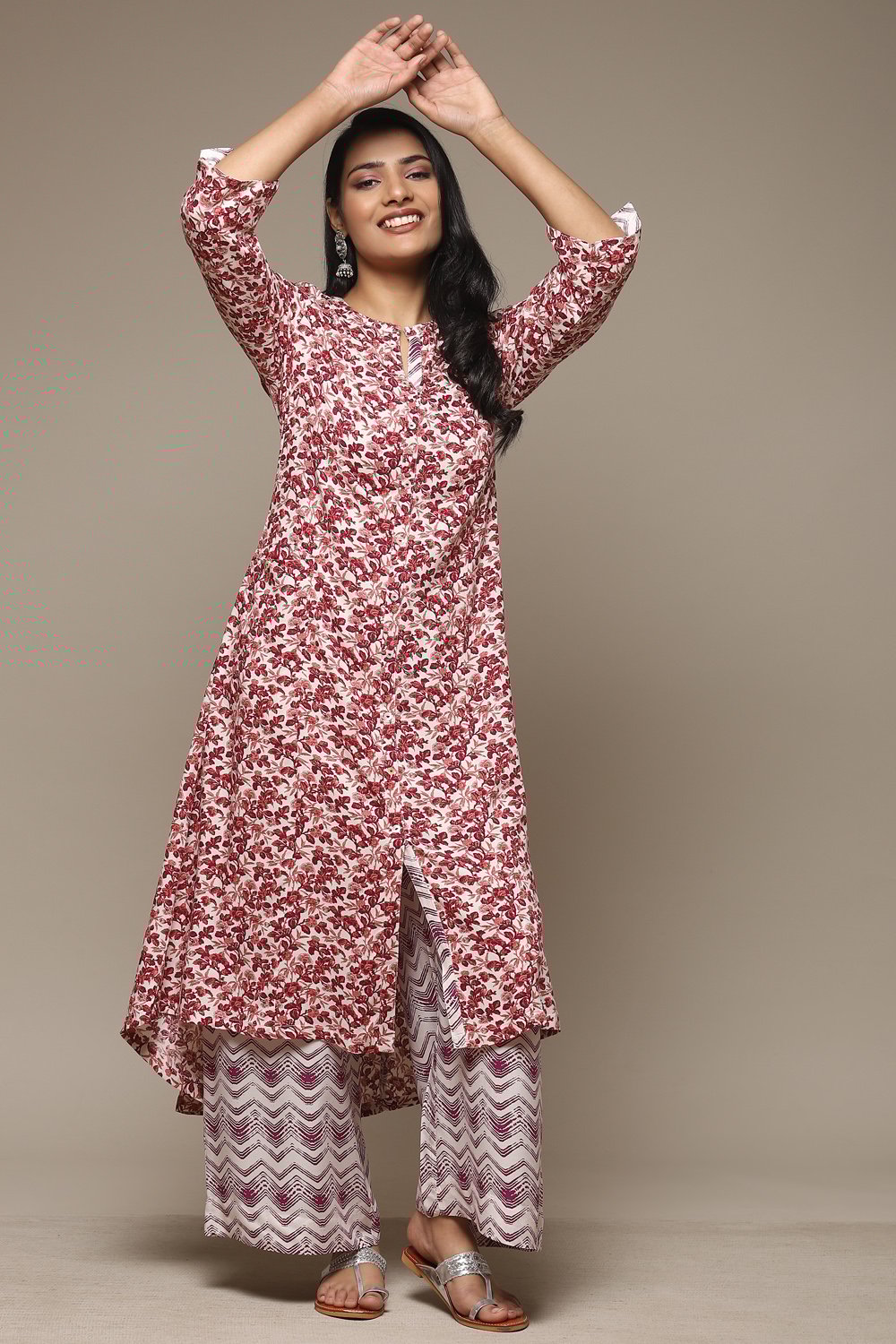 White & Blue Rayon Straight Kurta Palazzo Suit Set image number 0