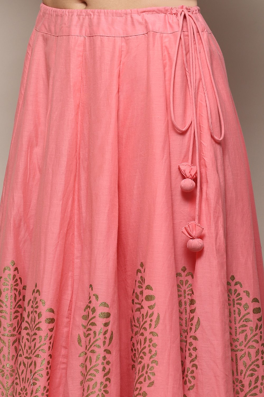 Aqua Blue Cotton Anarkali Kurta Lehenga Set image number 2