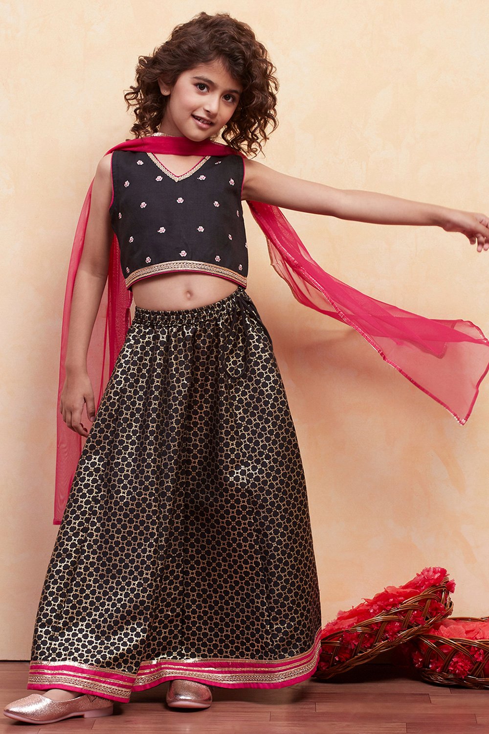 Black Polyester Lehenga Set image number 0
