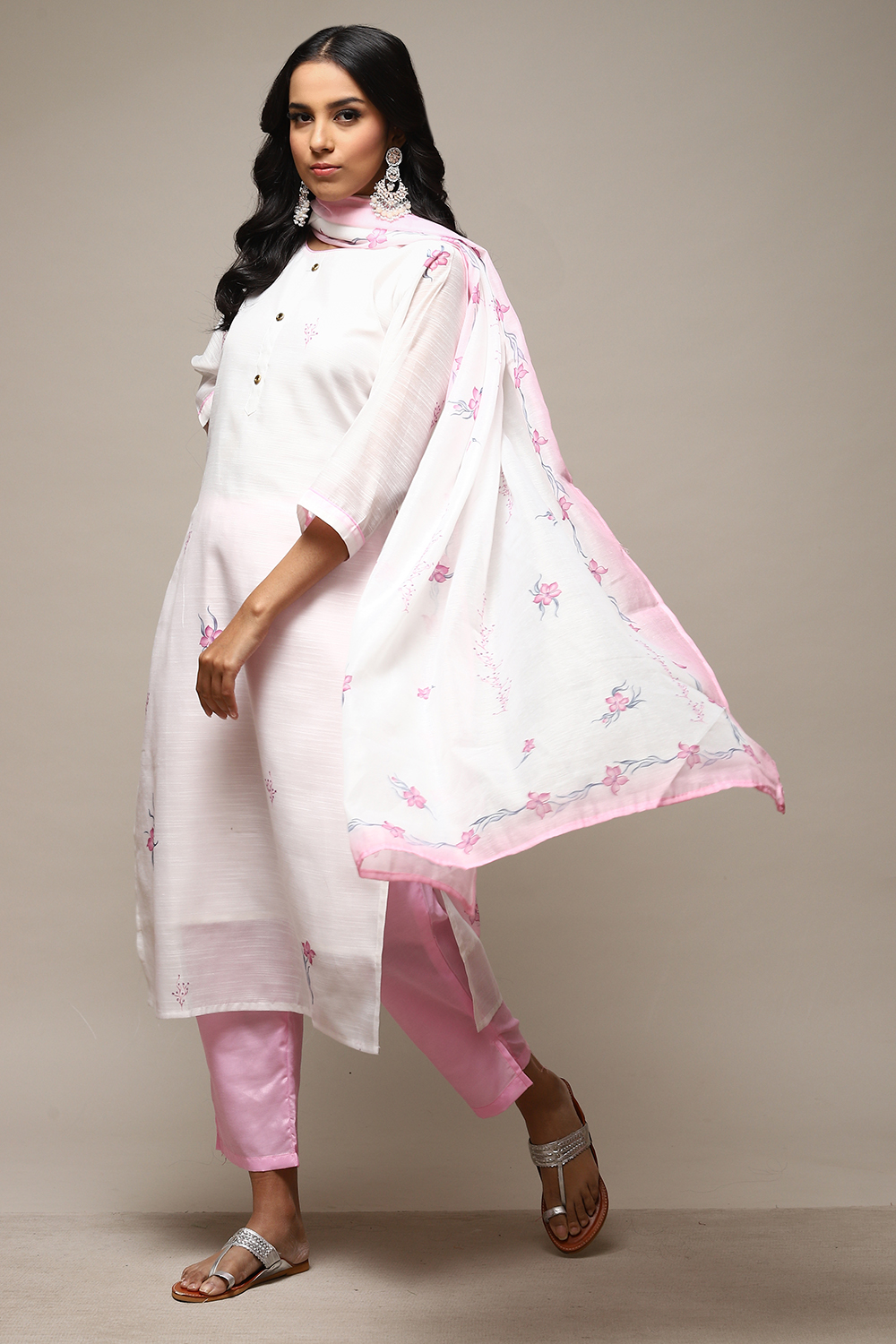 Pink Linen Digital Print Unstitched Suit Set image number 1