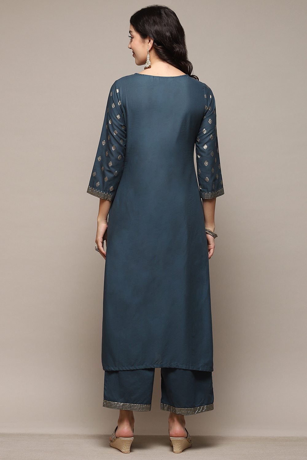 Blue Voile Relaxed Kurta Palazzo Suit Set image number 5