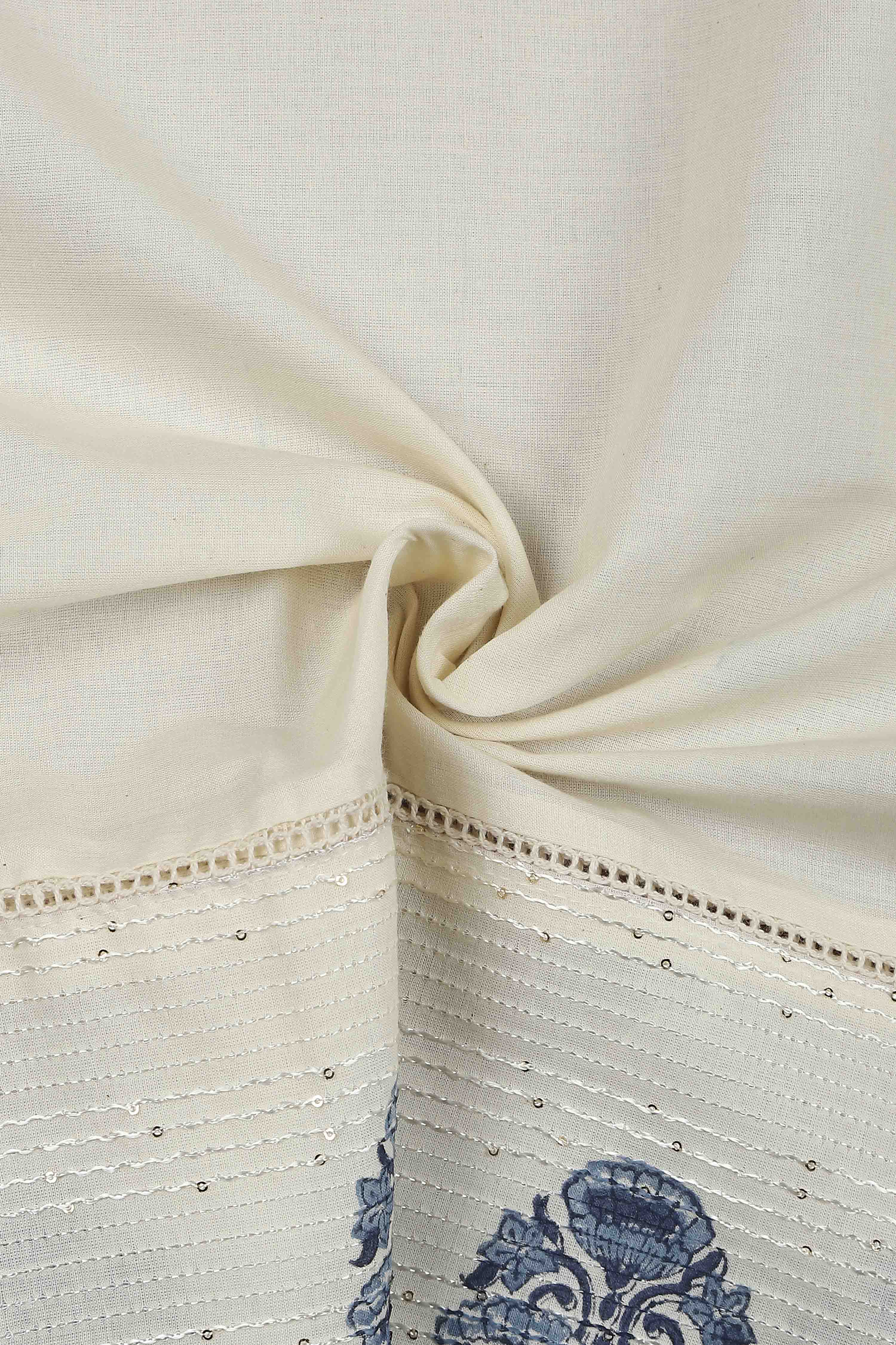 Indigo Cotton Printed Embroidered Unstitched Suit Set image number 2