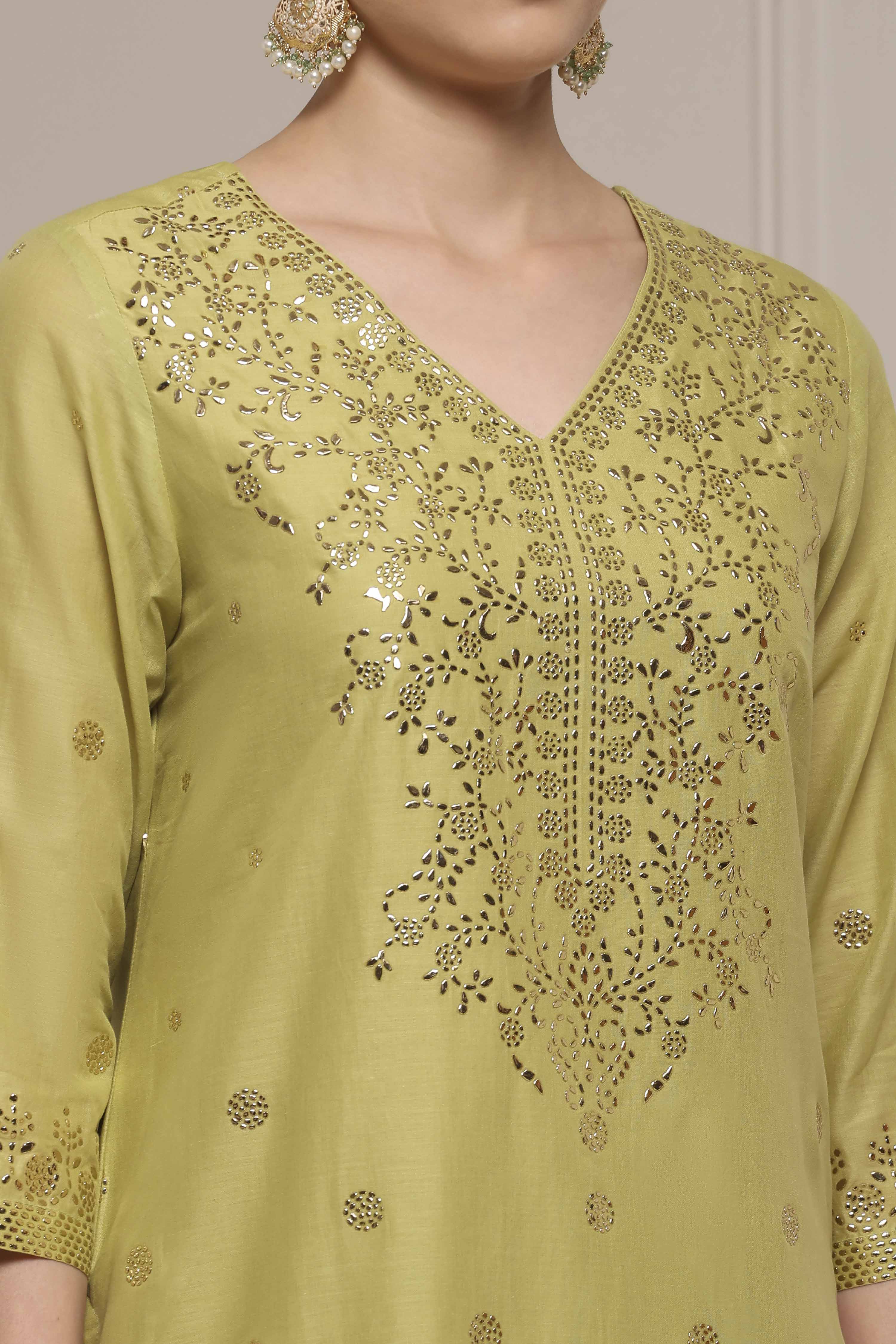 Green Cotton Printed Sharara Suit Set image number 1