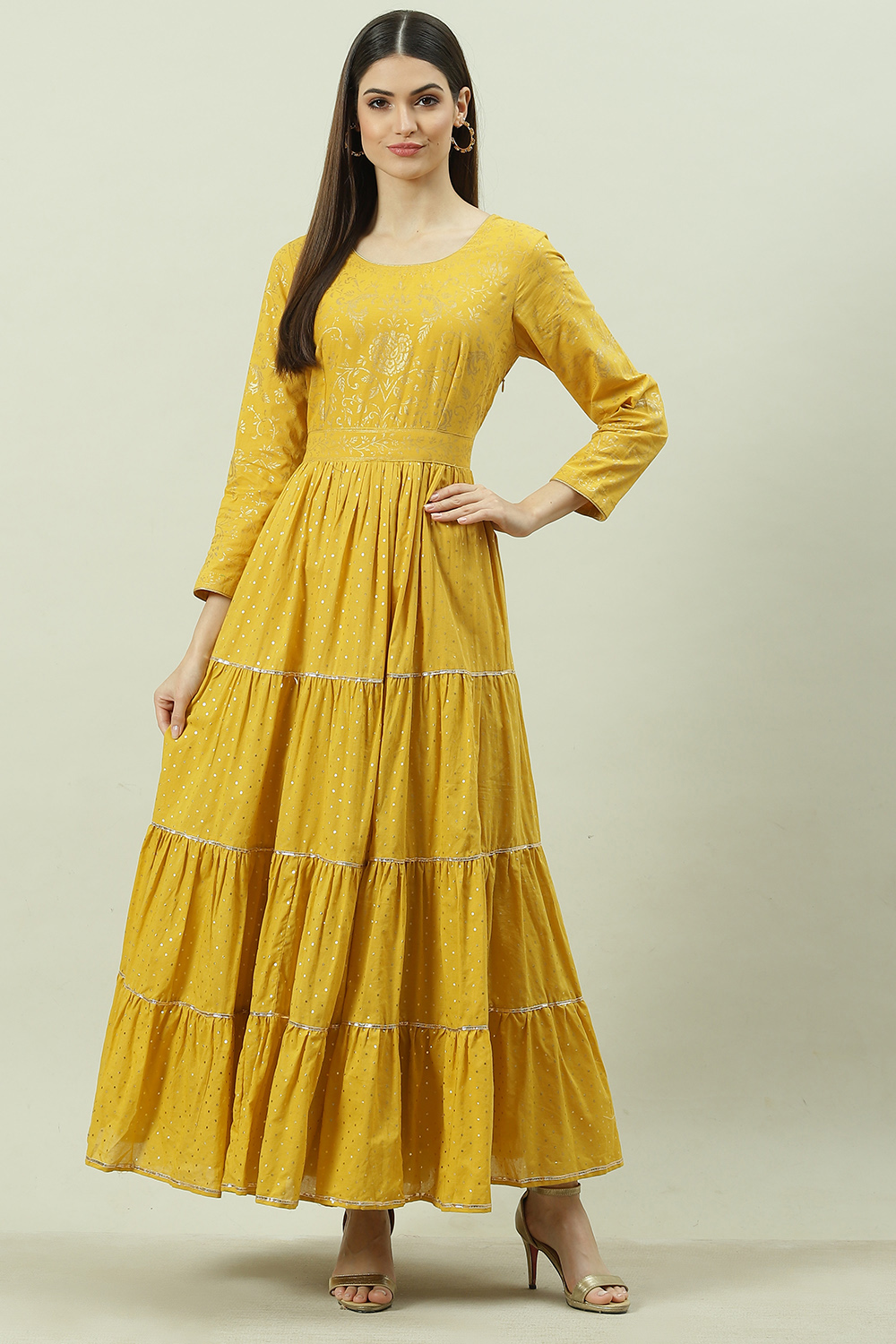 Pink Cotton Flared Printed Dress image number 5