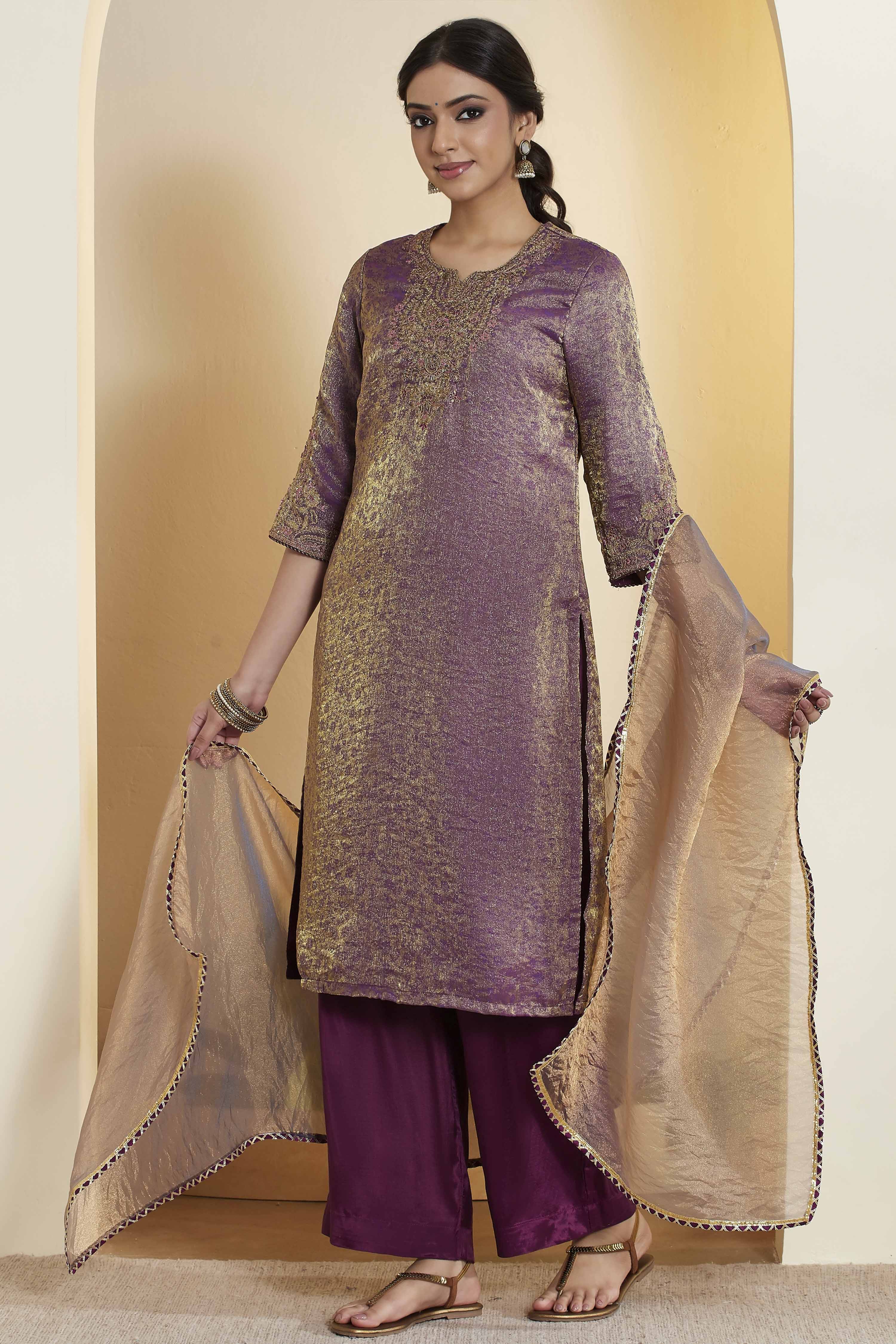 Purple Viscose Blend Straight Fusion Set image number 4