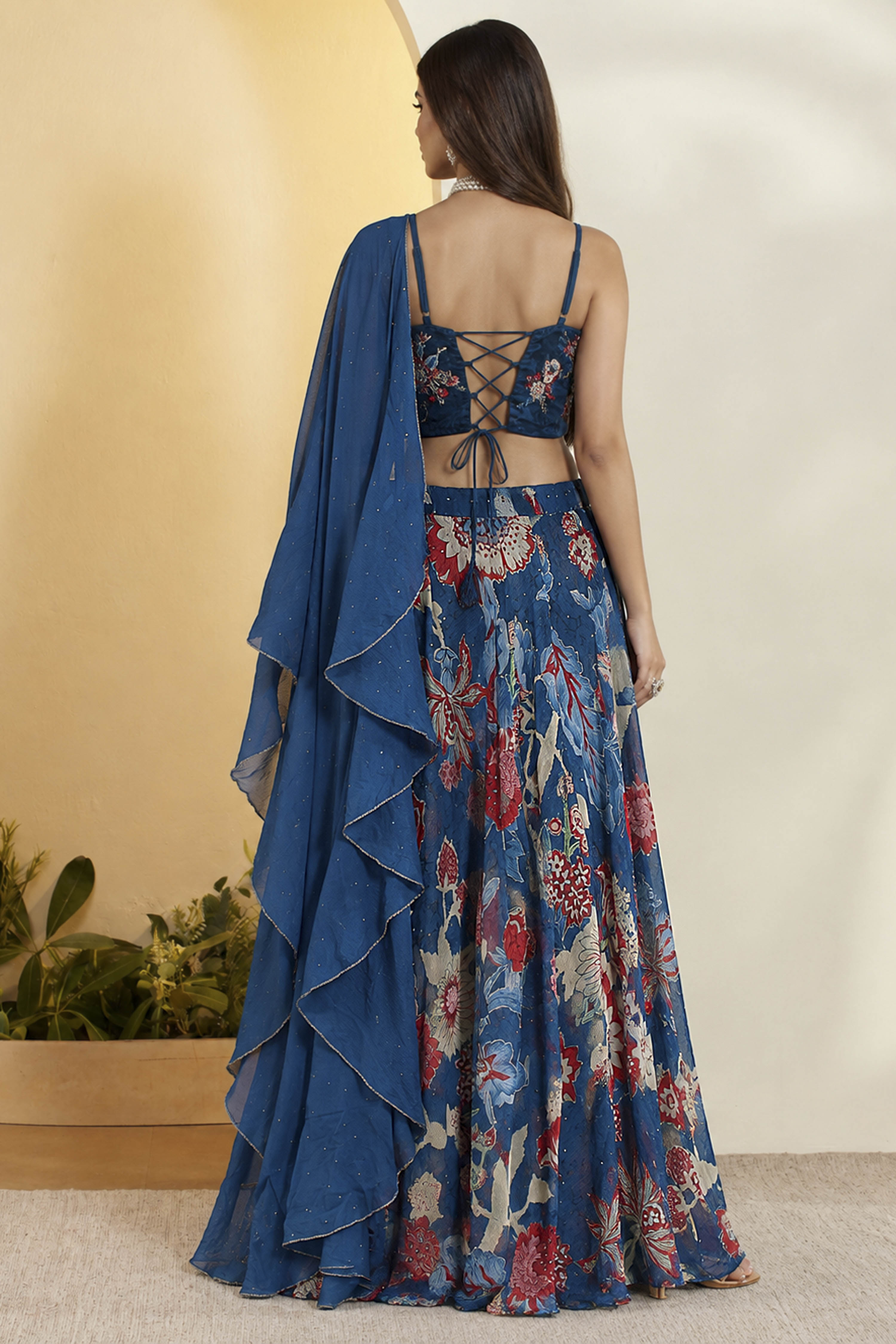 Blue Viscose Rayon Printed Lehenga Set image number 7