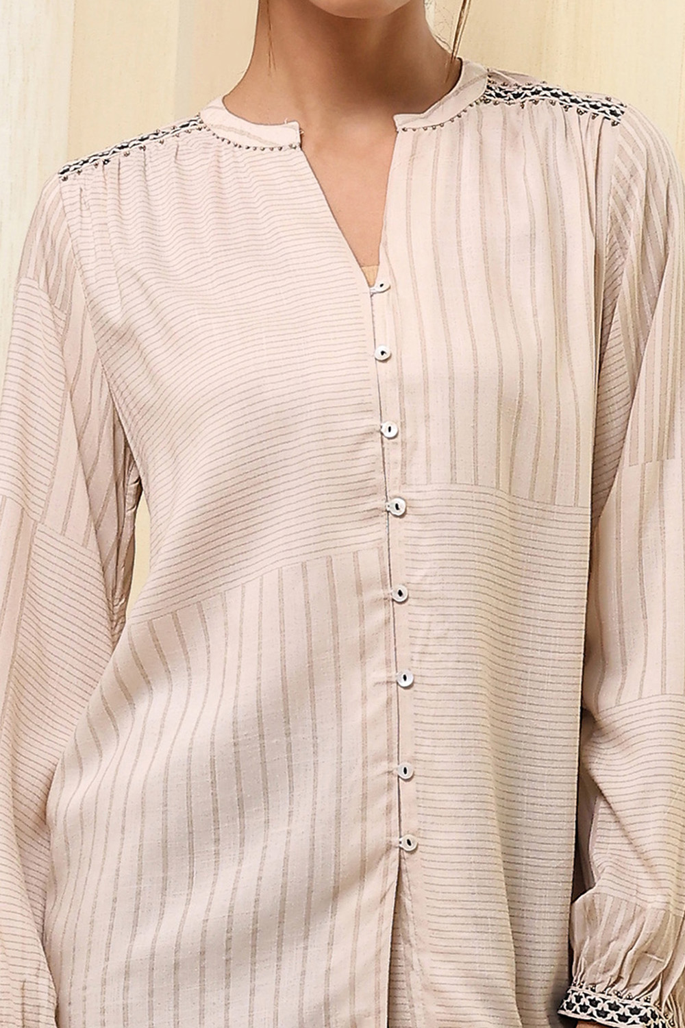 Honey Beige Viscose Rayon Printed Shirt image number 1
