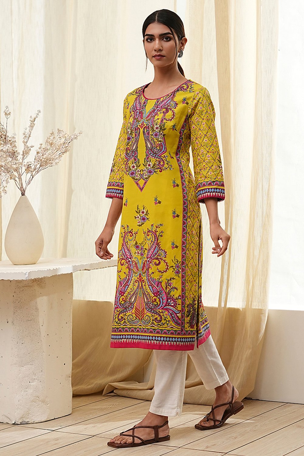 Blue Pure Cotton Printed Straight Kurta image number 2
