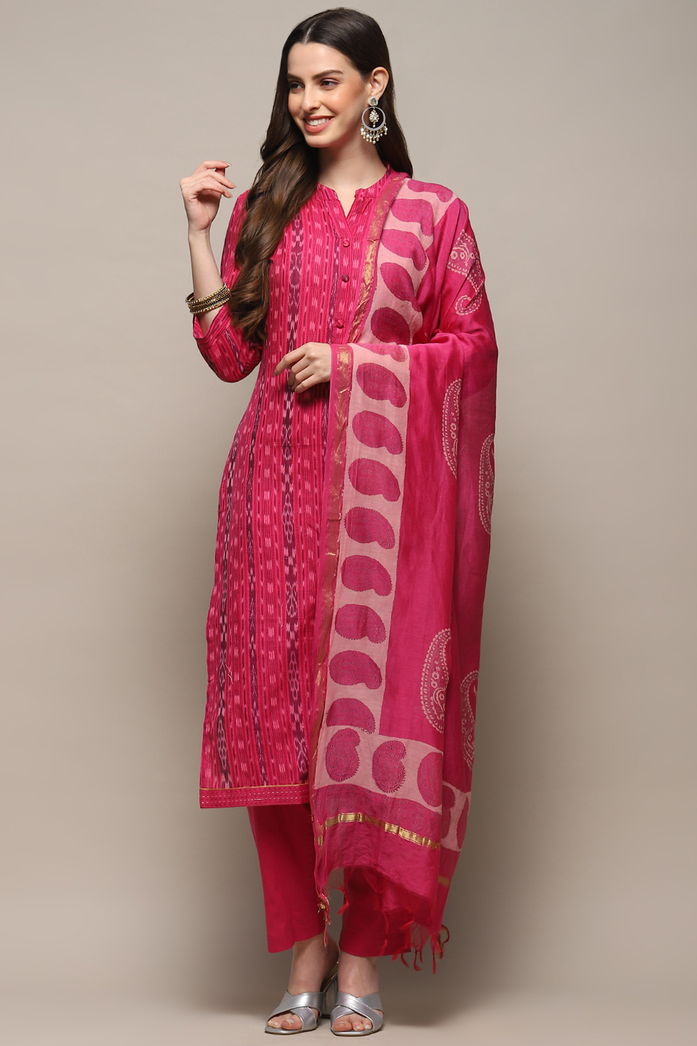 Orange Cotton Unstitched Suit set image number 1