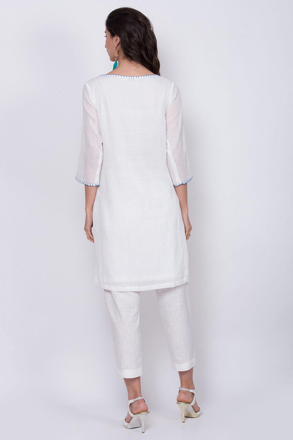 Blue Cotton Straight Short Kurta image number 4