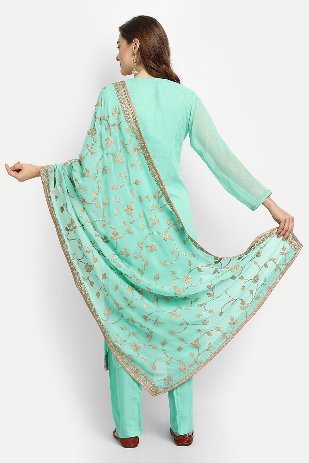 Green Georgette Easy Stitch Suit Set image number 6