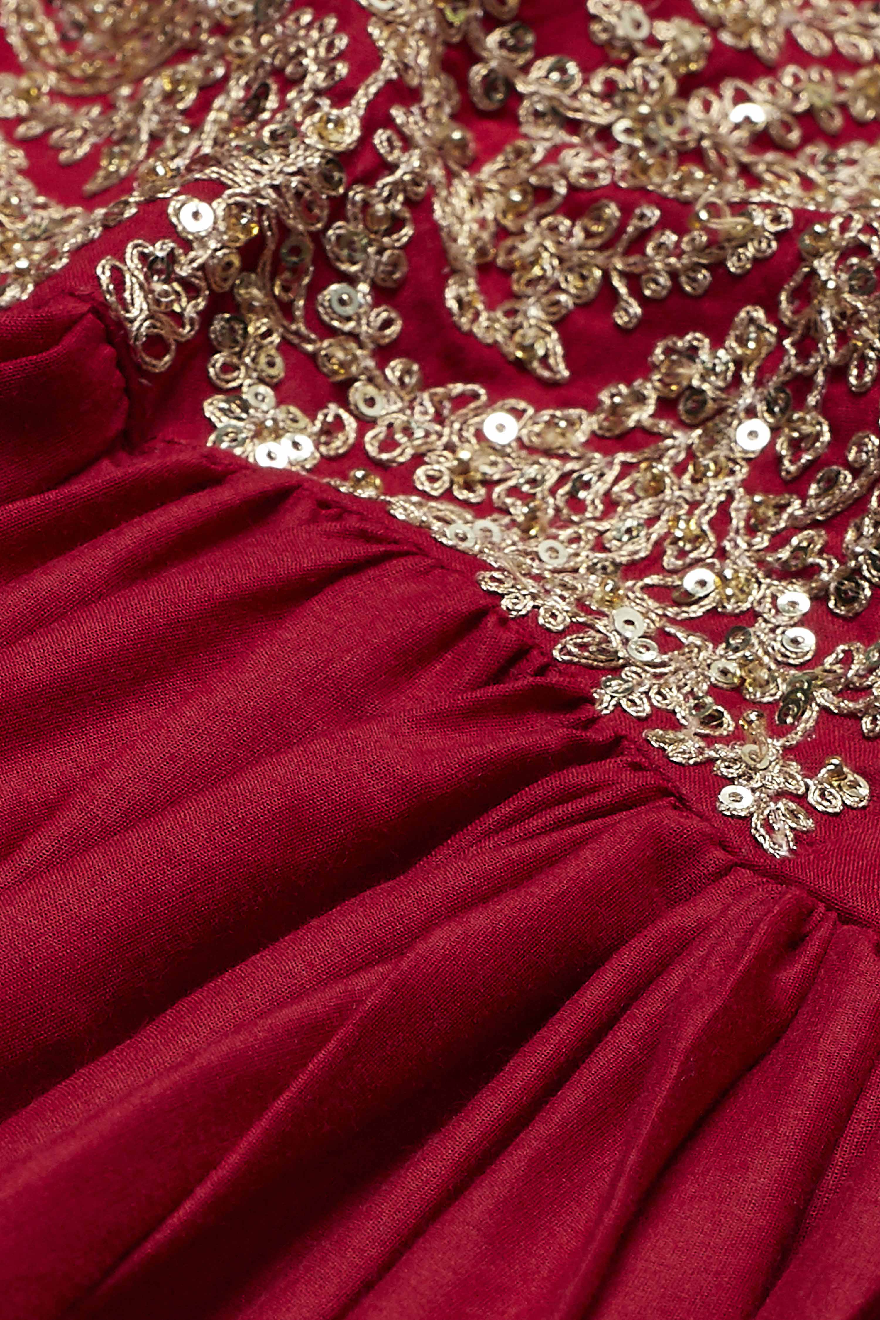 Red Cotton Anarkali Suit Set image number 3