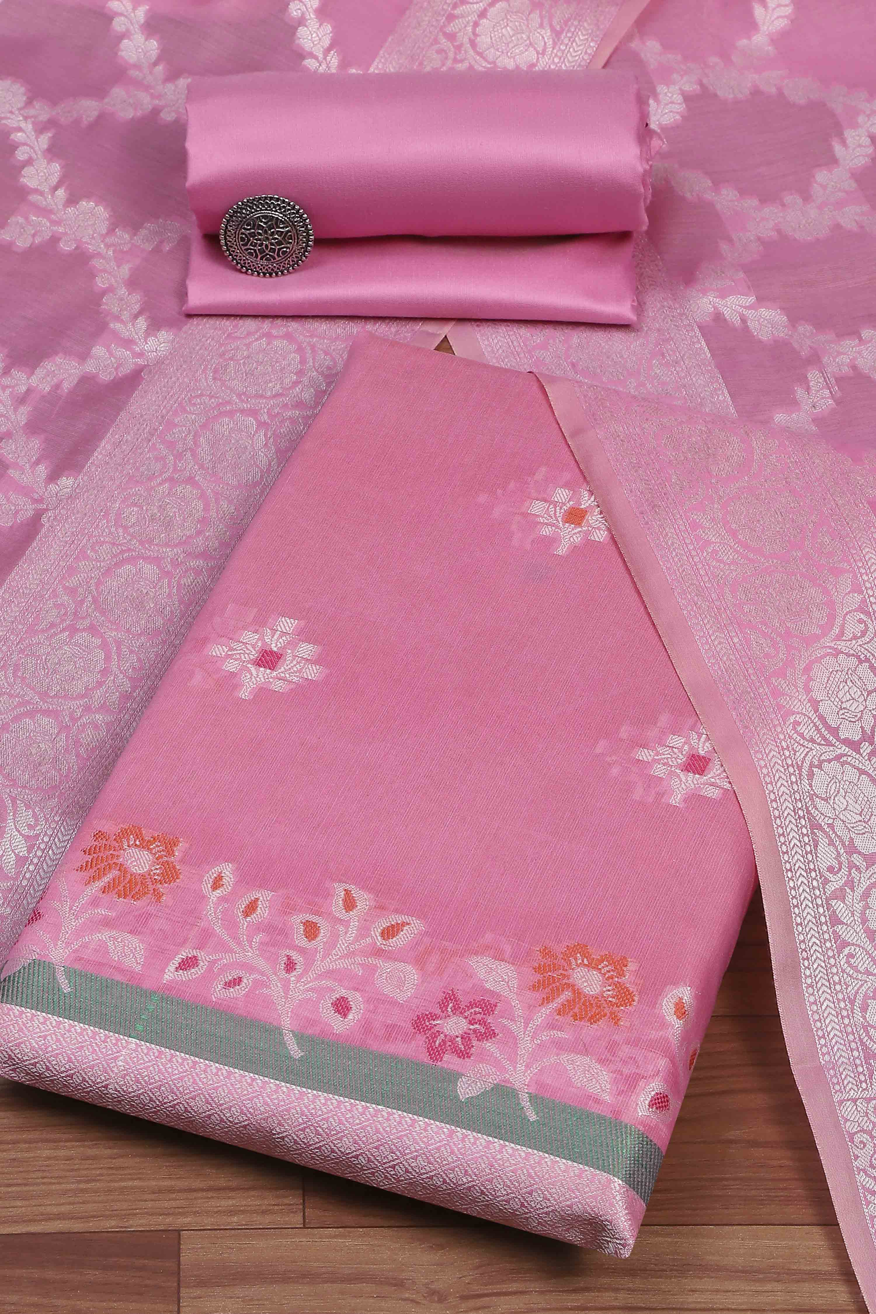 Pastel Cotton Printed Embroidered Unstitched Suit Set image number 0