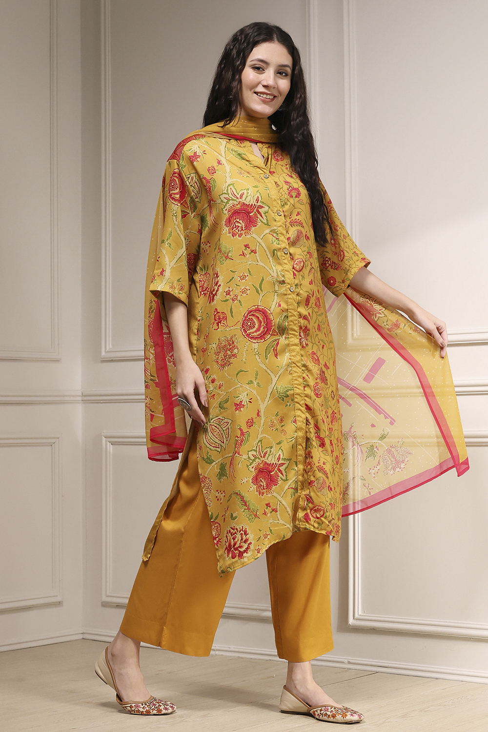 Charcoal Printed Straight Suit Set image number 5