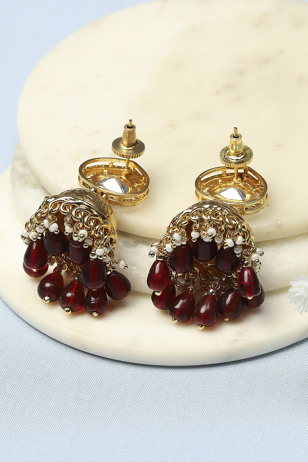 Red Kundan Festive Jhumka image number 2