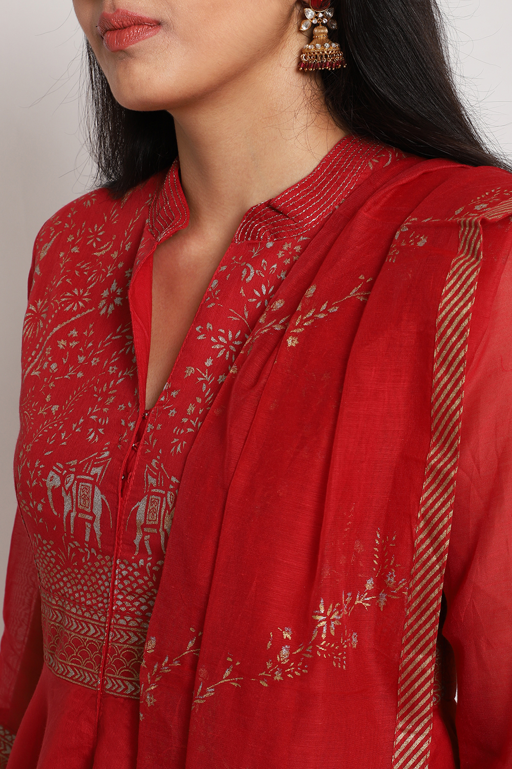 Red Art Silk Anarkali Kurta Churidar Suit Set image number 1