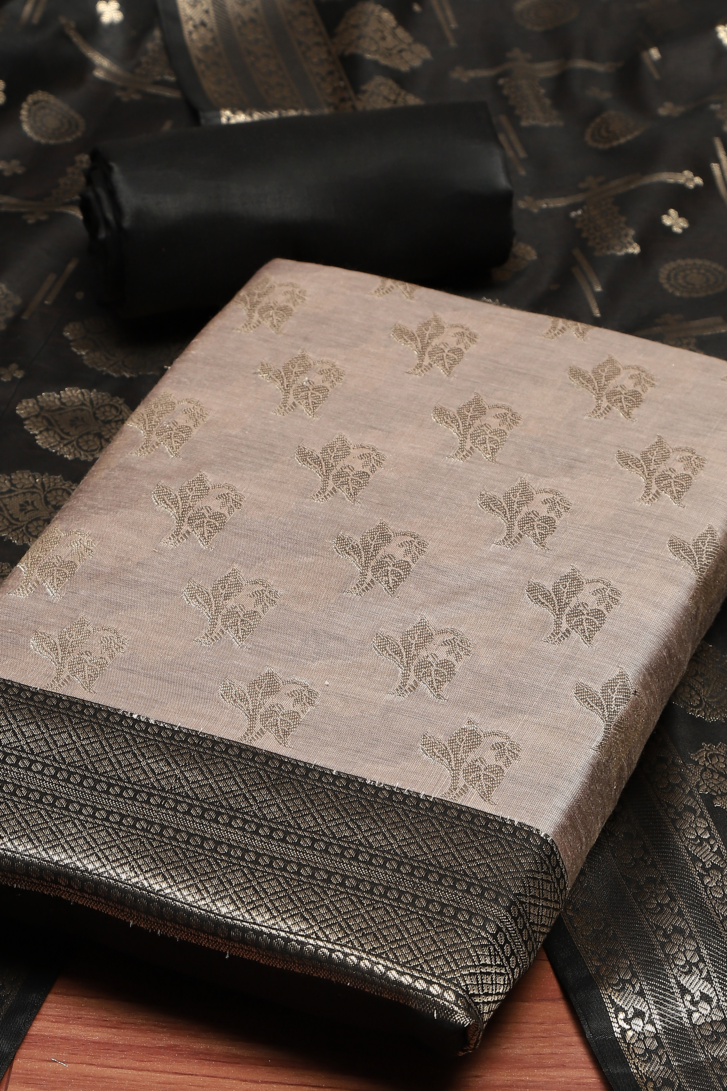 Sage Green Cotton Printed Embroidered Unstitched Suit Set image number 2