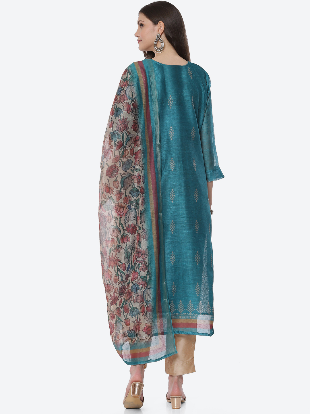 Neutral Chanderi Easy Stitch Suit Set image number 4