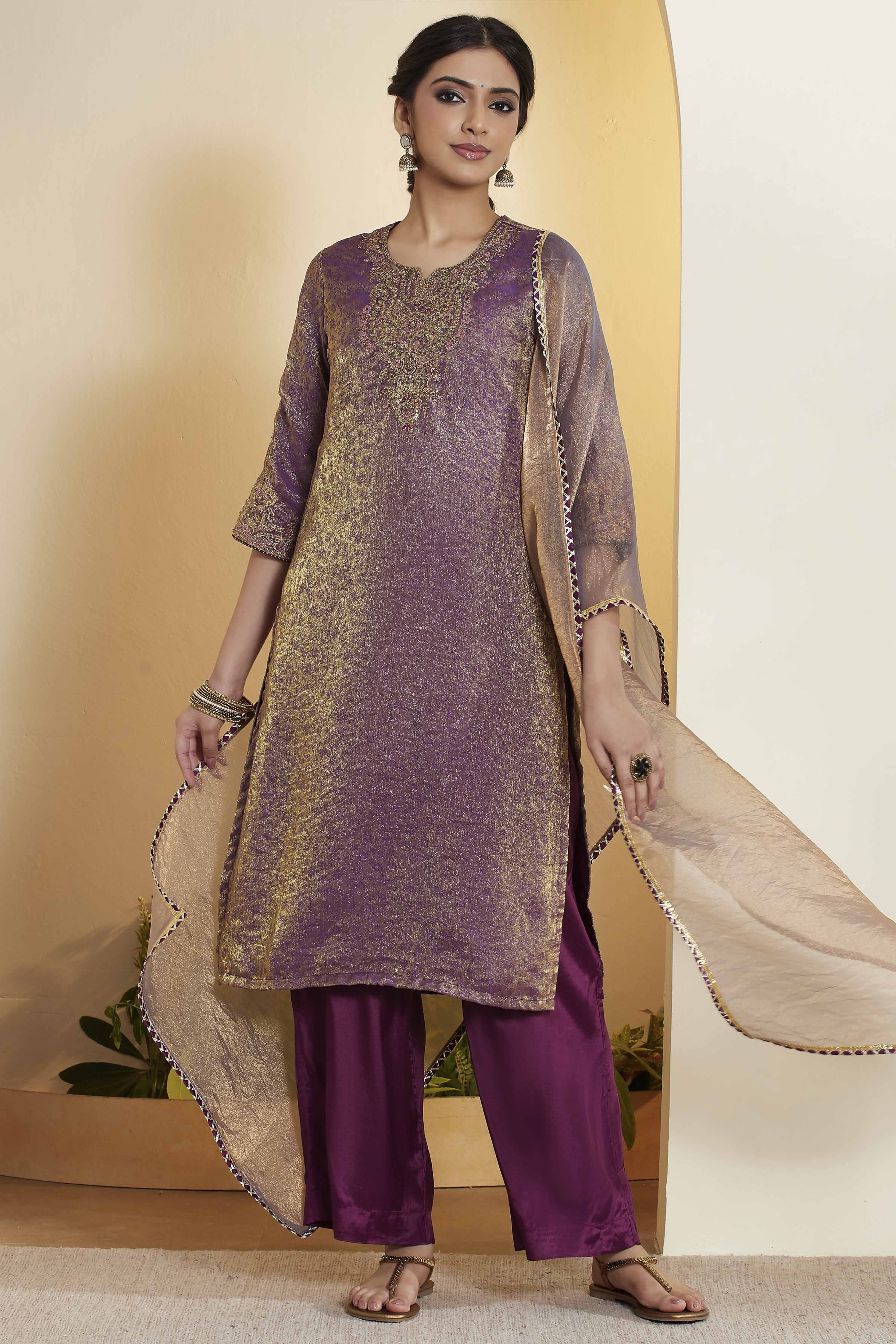 Purple Viscose Blend Straight Fusion Set image number 7