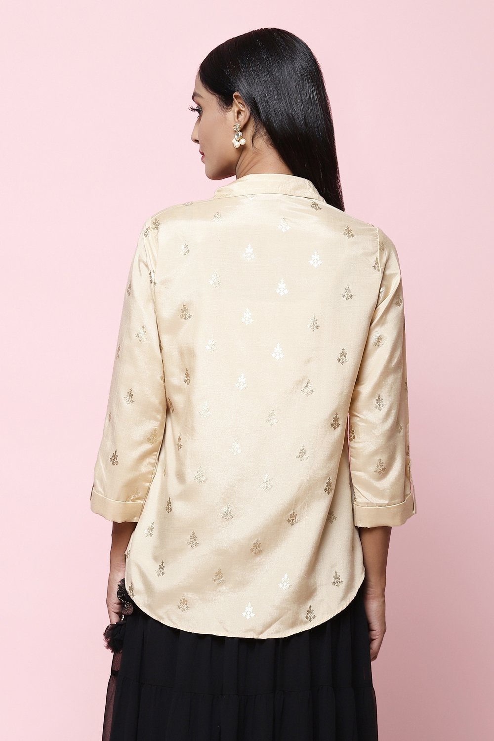 Off White Straight Art Silk Printed Short Kurti image number 5