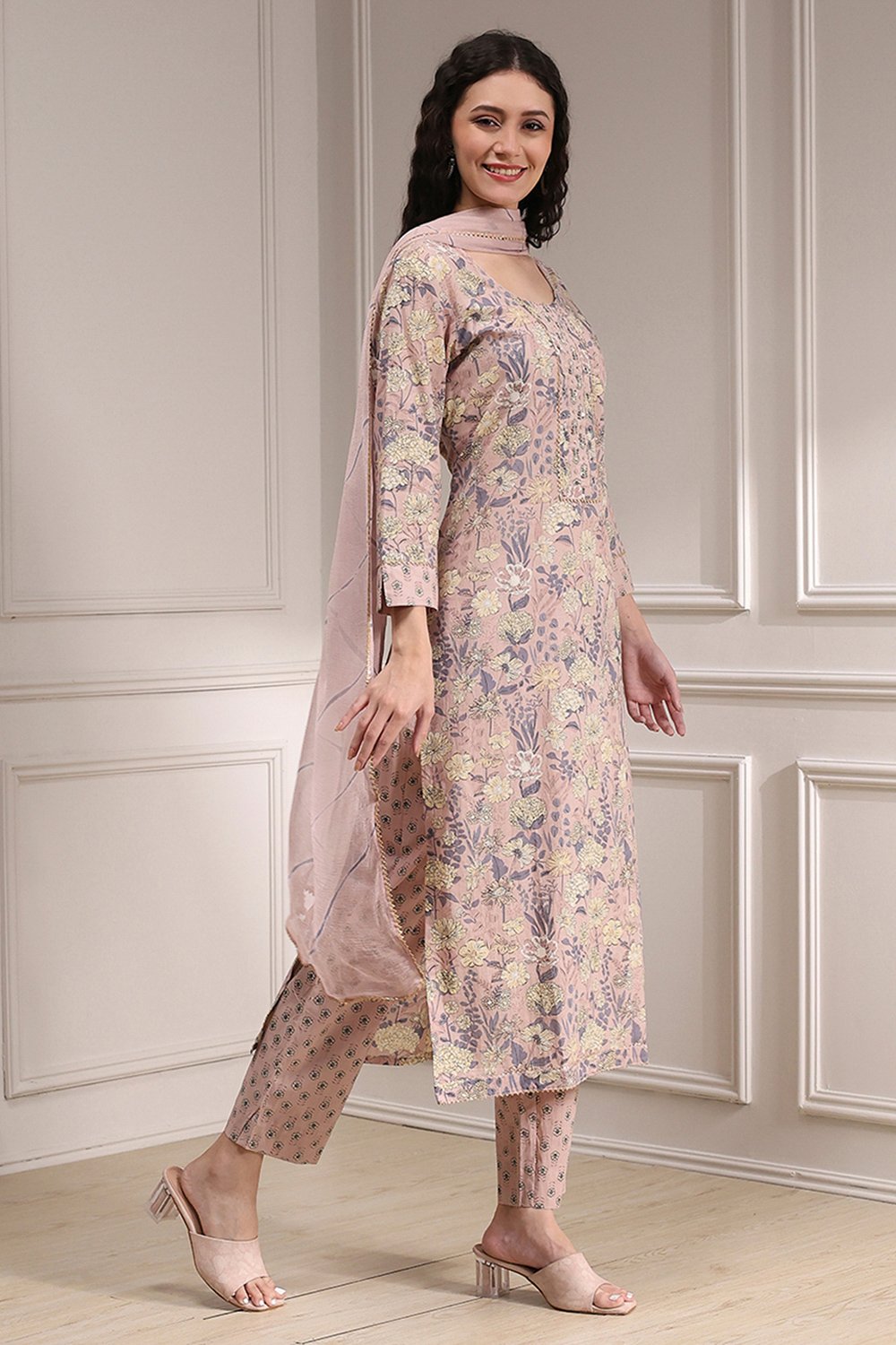 Purple Cotton Printed Embroidered Unstitched Suit Set image number 6