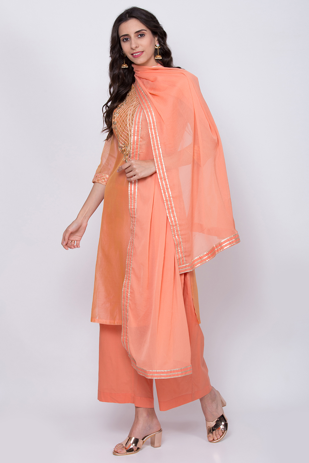 Yellow Poly Cotton Straight Kurta Palazzo Suit Set image number 4