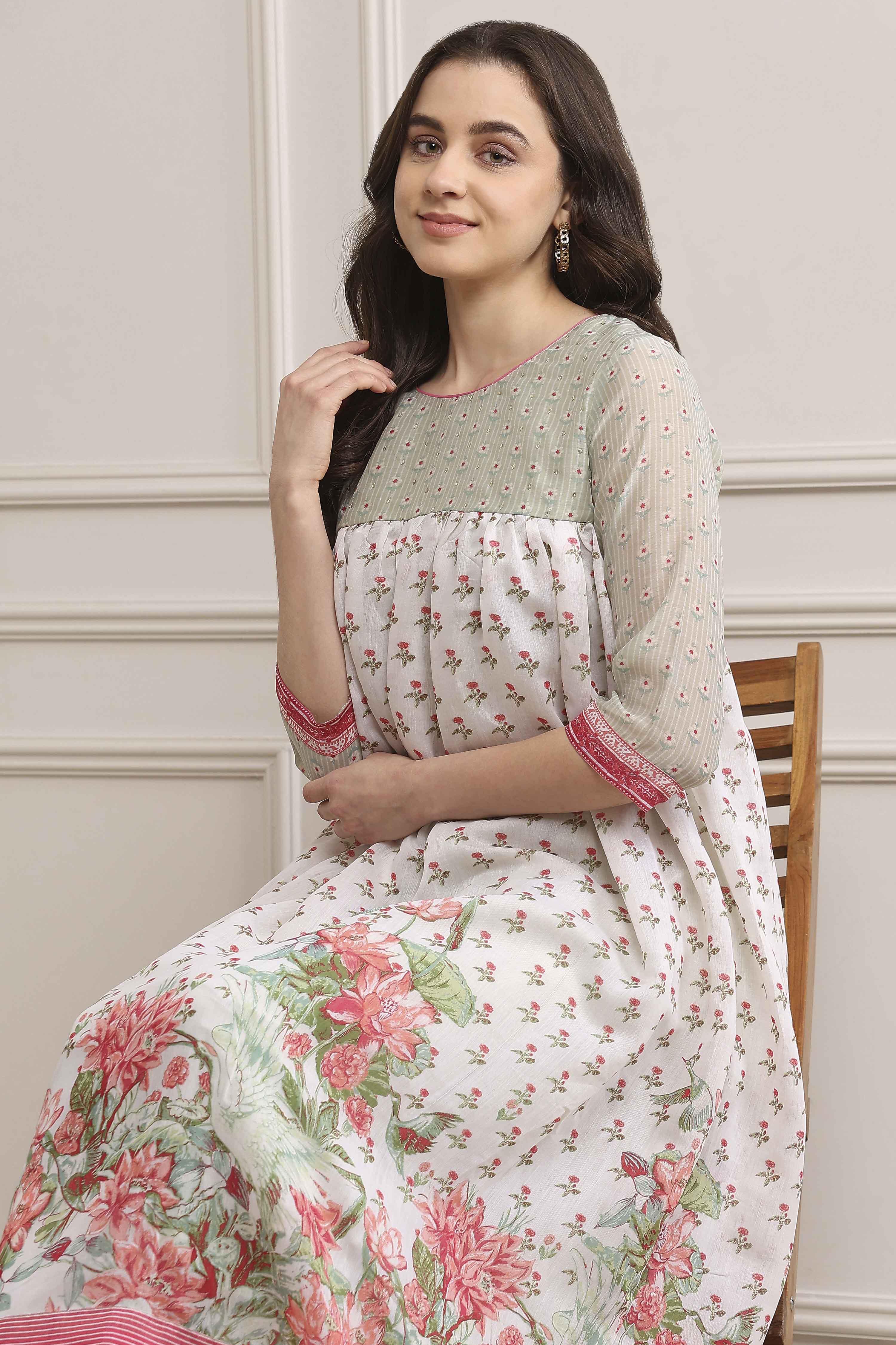 Green Art Silk Flared Kurta image number 0