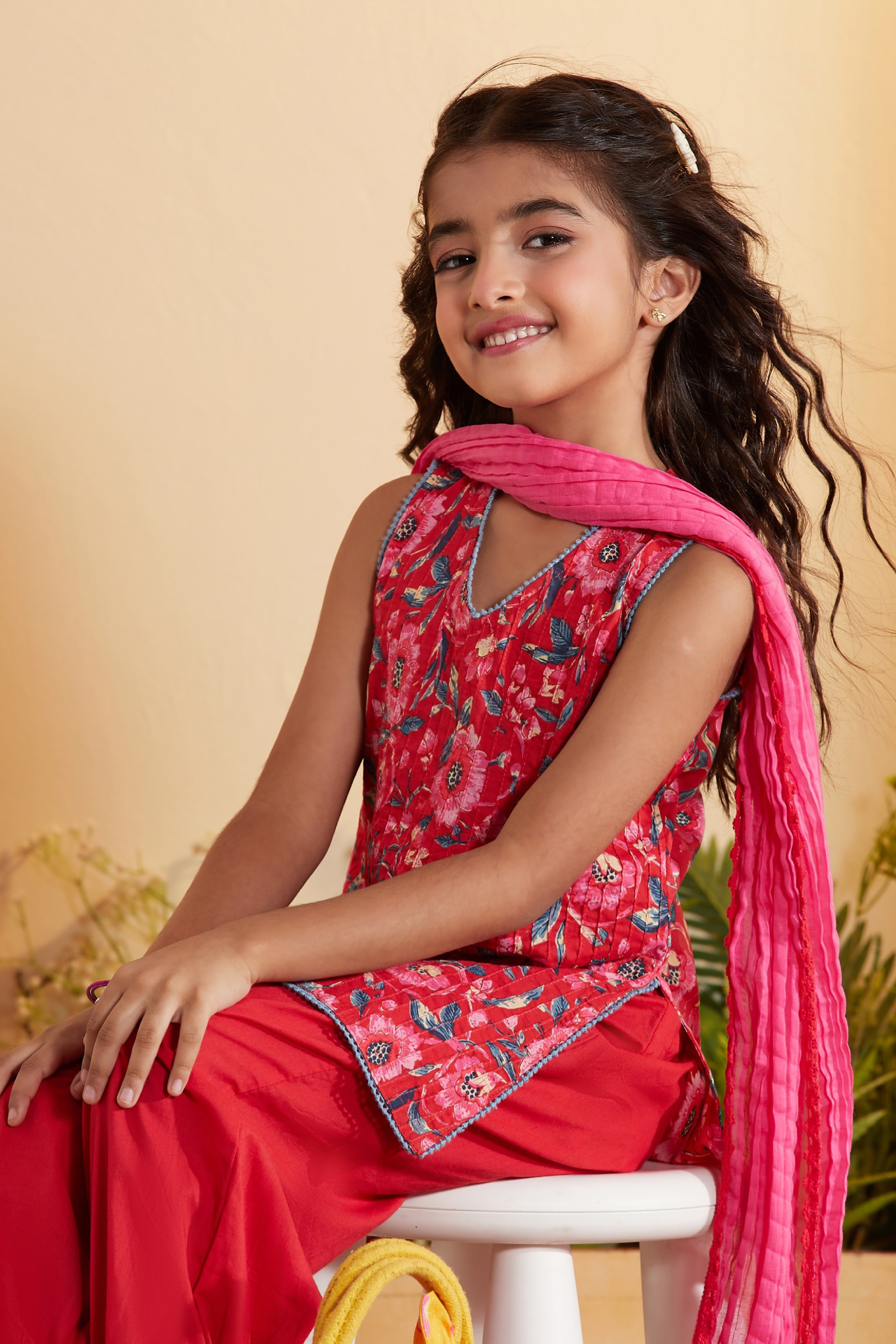 Red Cotton Floral Printed Kurta Set image number 1