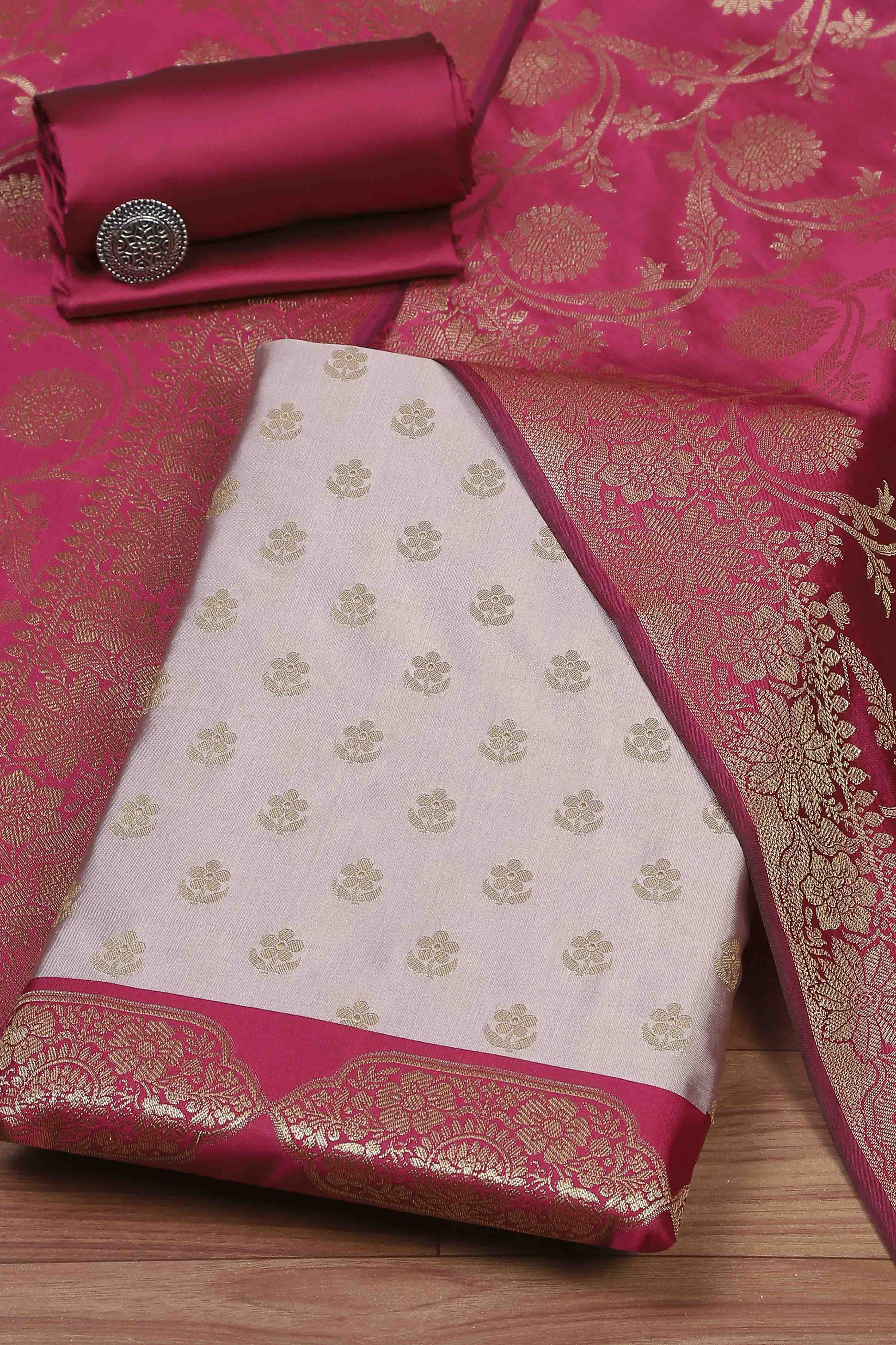 Pink Silk Unstitched Suit Set image number 0