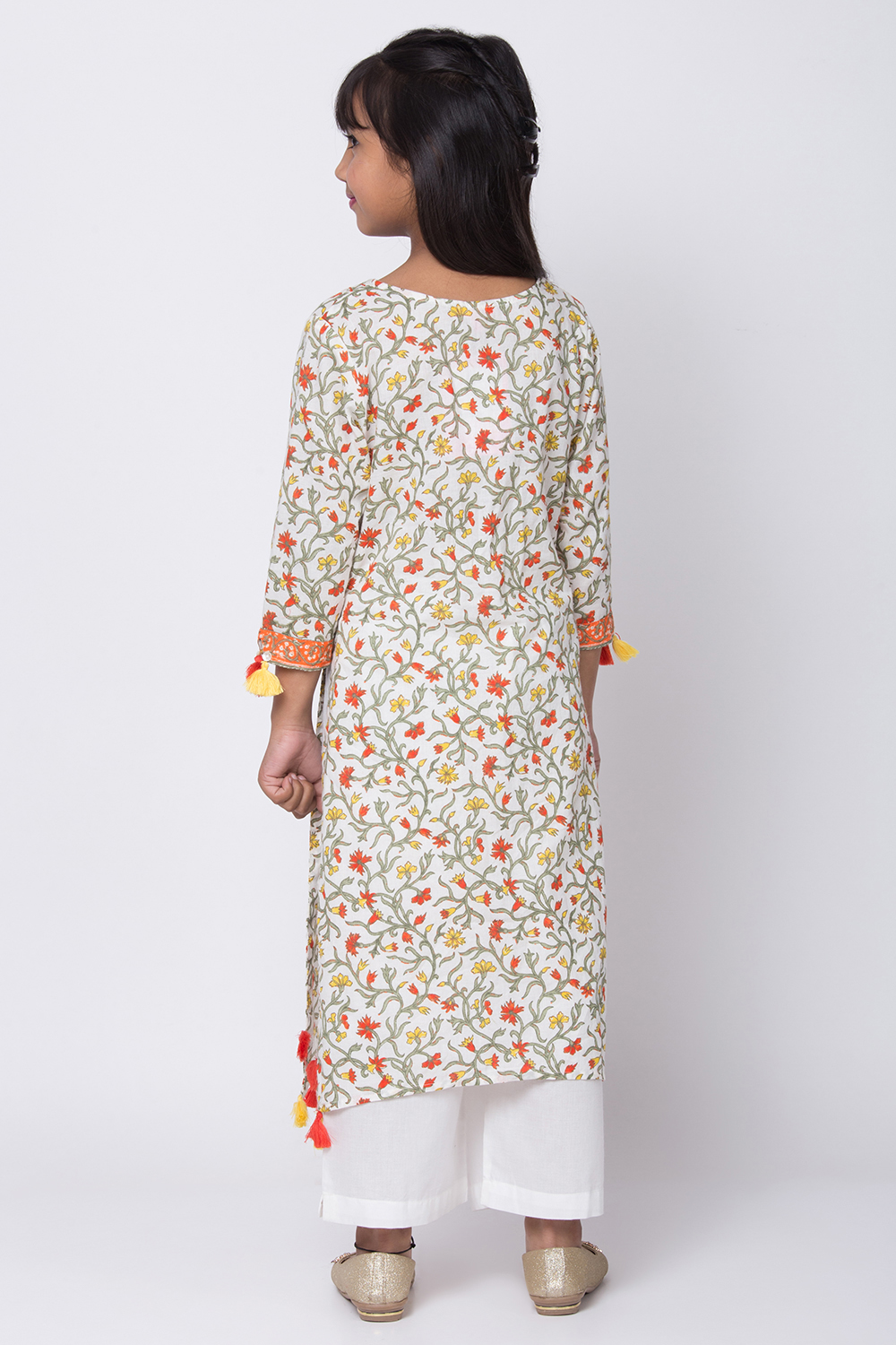 White Cotton A-Line Straight Kurta Palazzo Suit Set image number 4