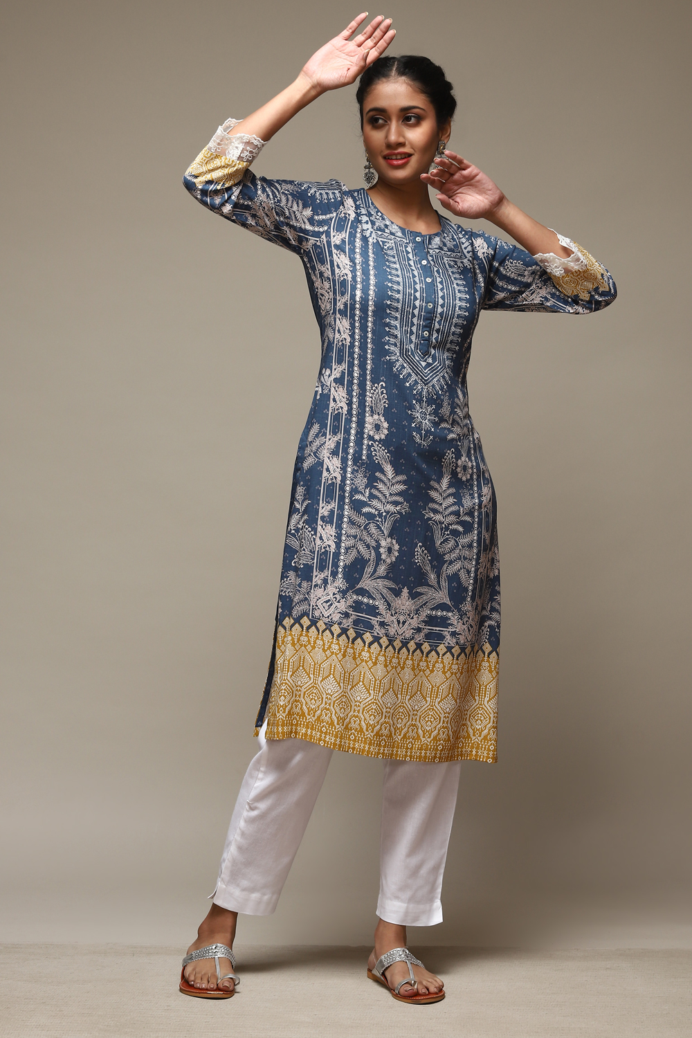 Denim Blue LIVA Straight Printed Kurta image number 0