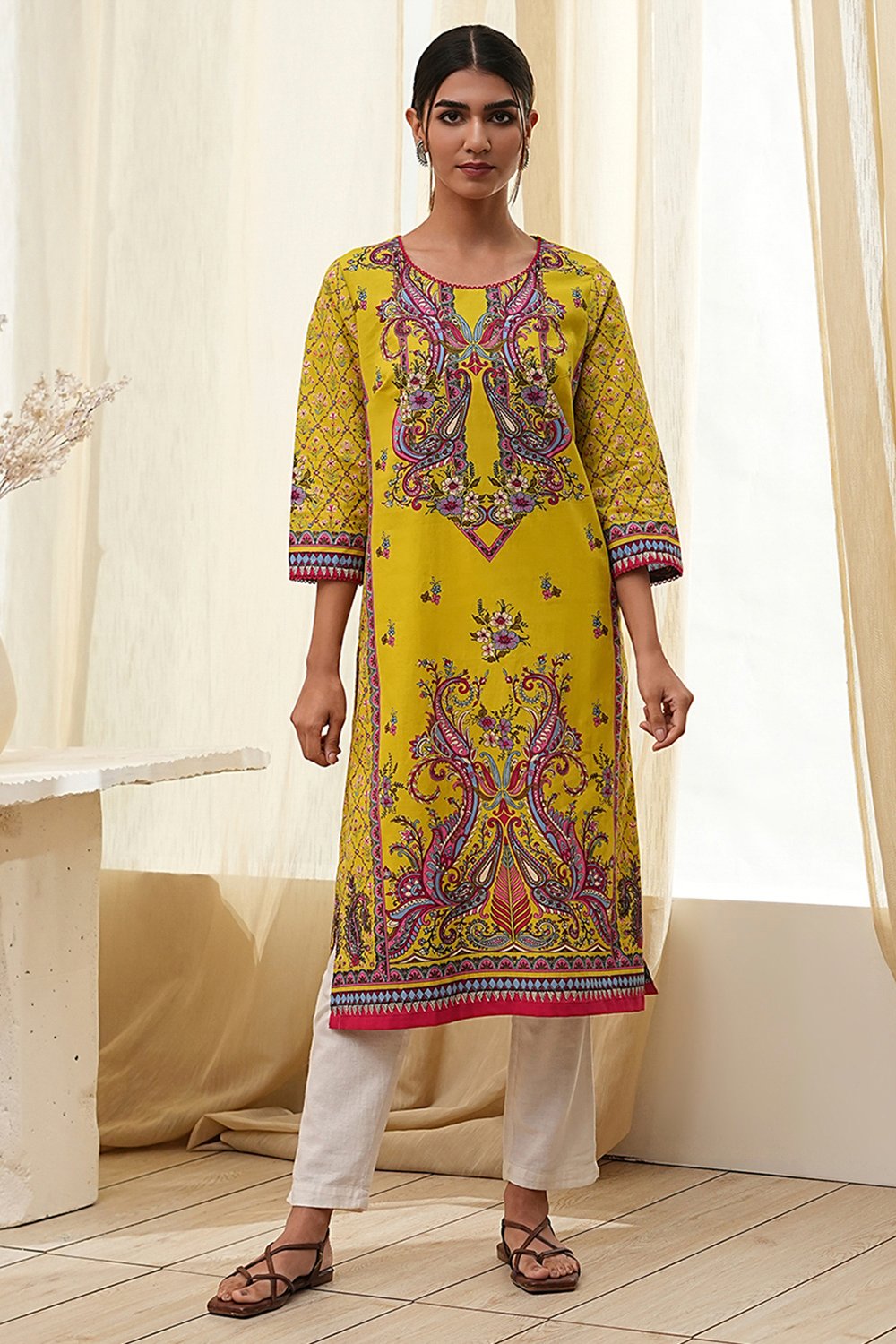 Blue Pure Cotton Printed Straight Kurta image number 5