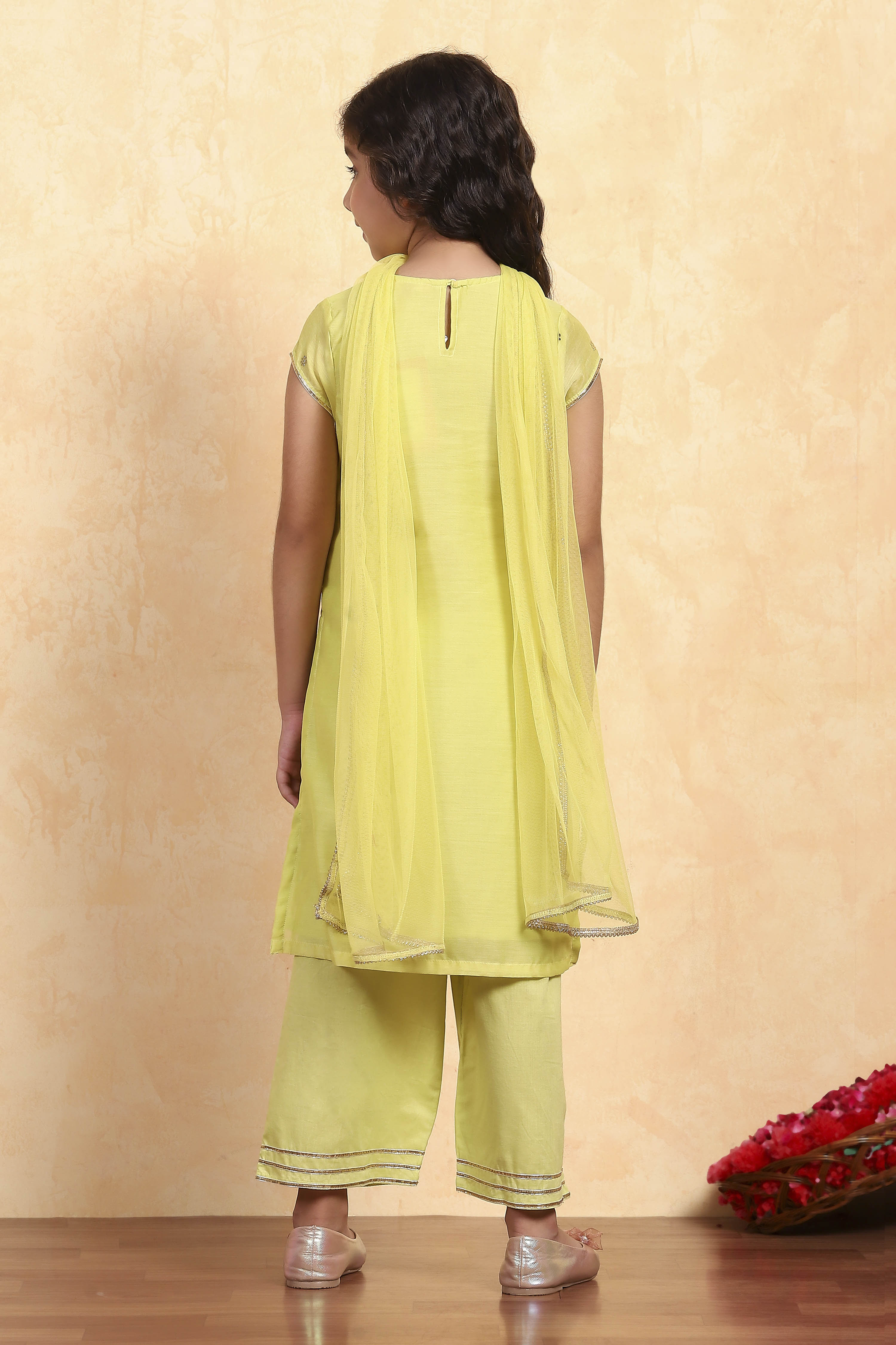 Aqua Polyester Straight Printed Suit Set image number 4