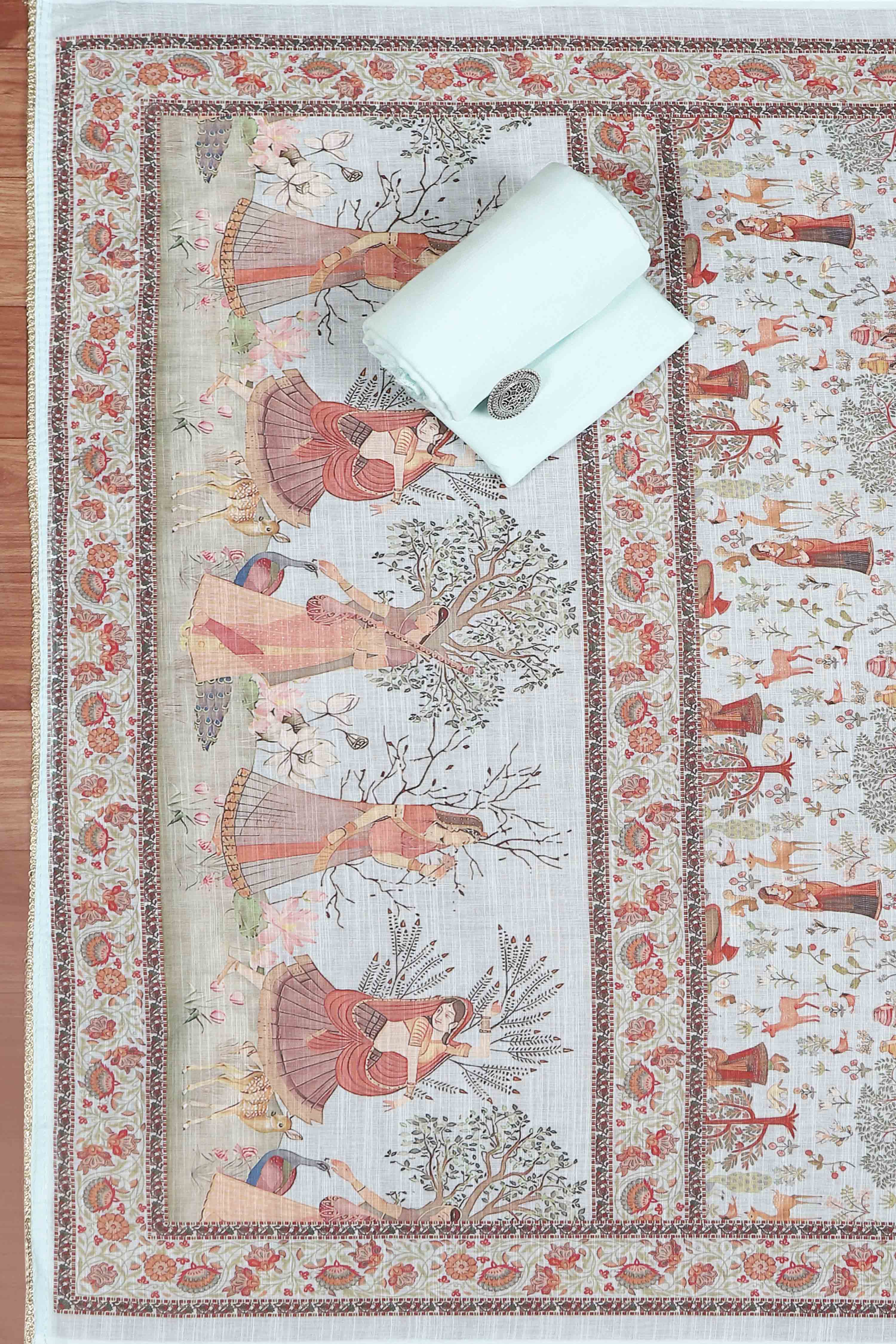 Pink Cotton Printed Embroidered Unstitched Suit Set image number 3