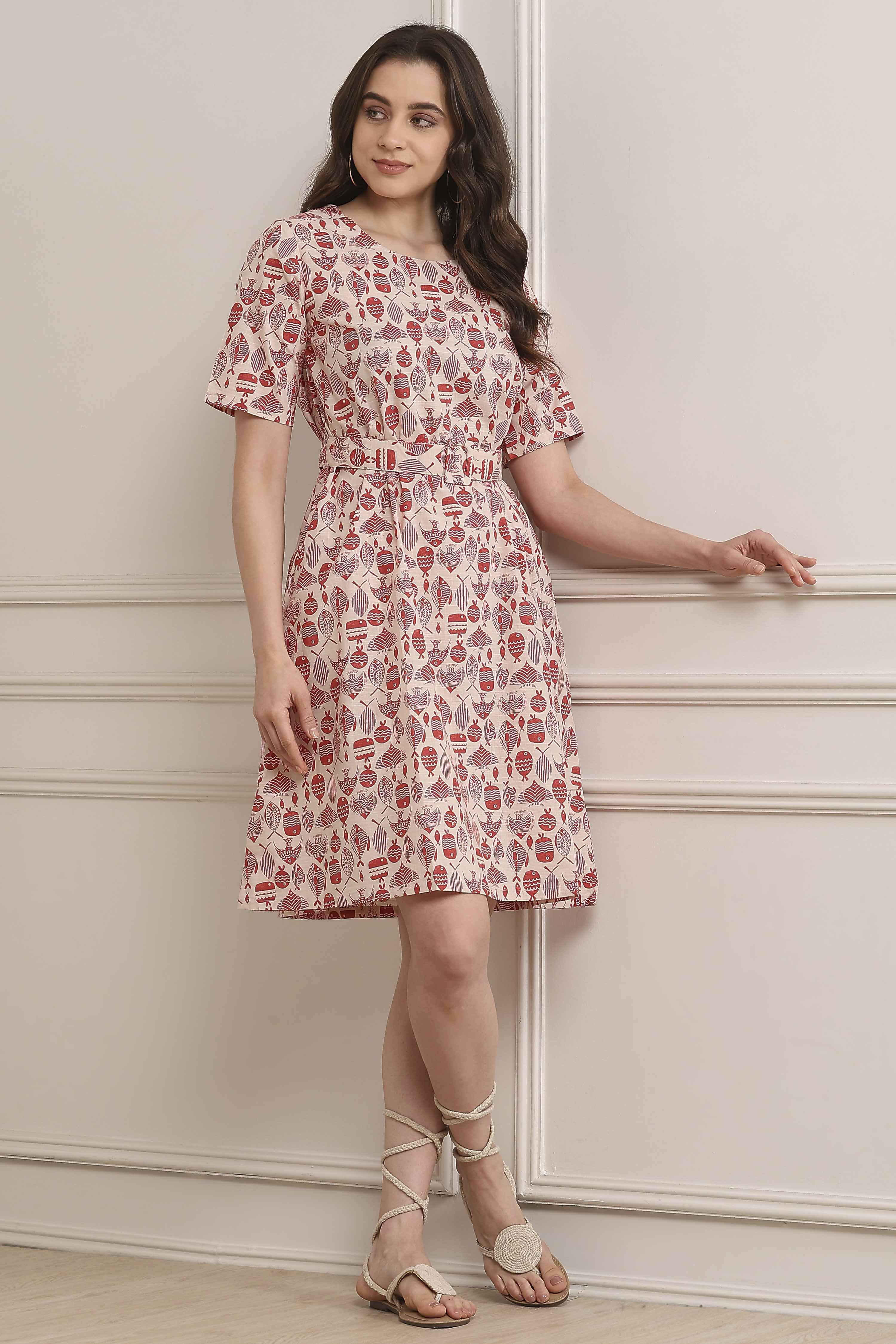 Coral Red Rayon Straight Printed Kurta image number 0