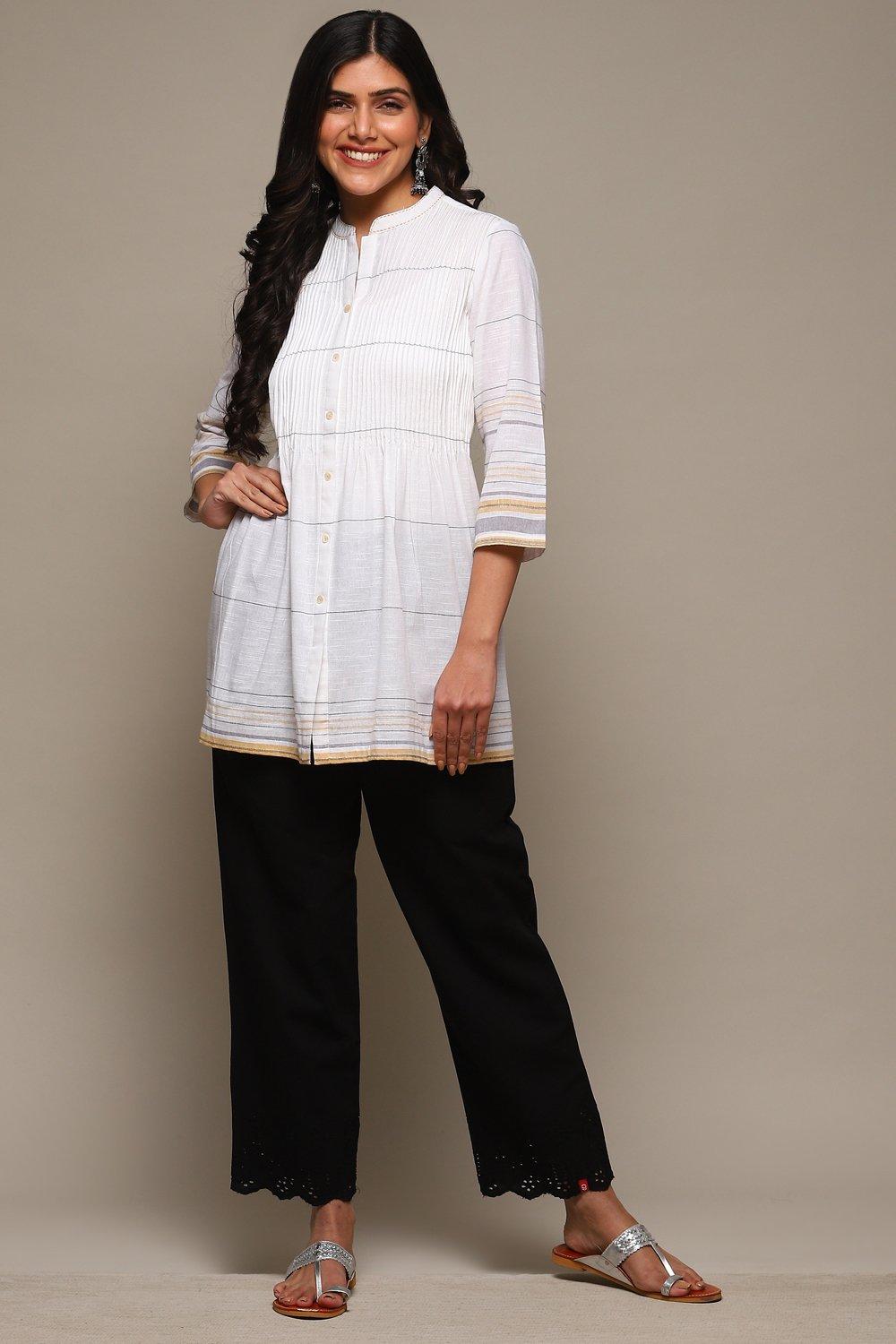 White Cotton Solid Pant image number 0