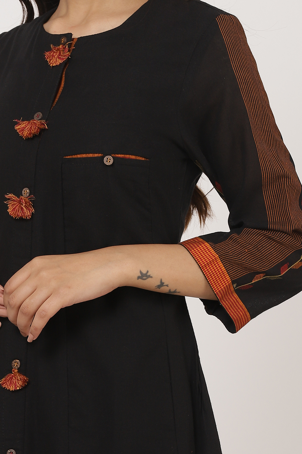 Red Cotton A-Line Yarndyed Kurta image number 1
