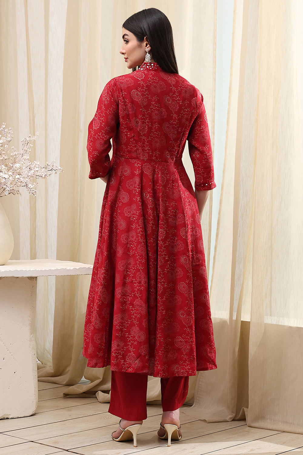 Navy Blue Printed Angrakha Style Anarkali Suit Set image number 4