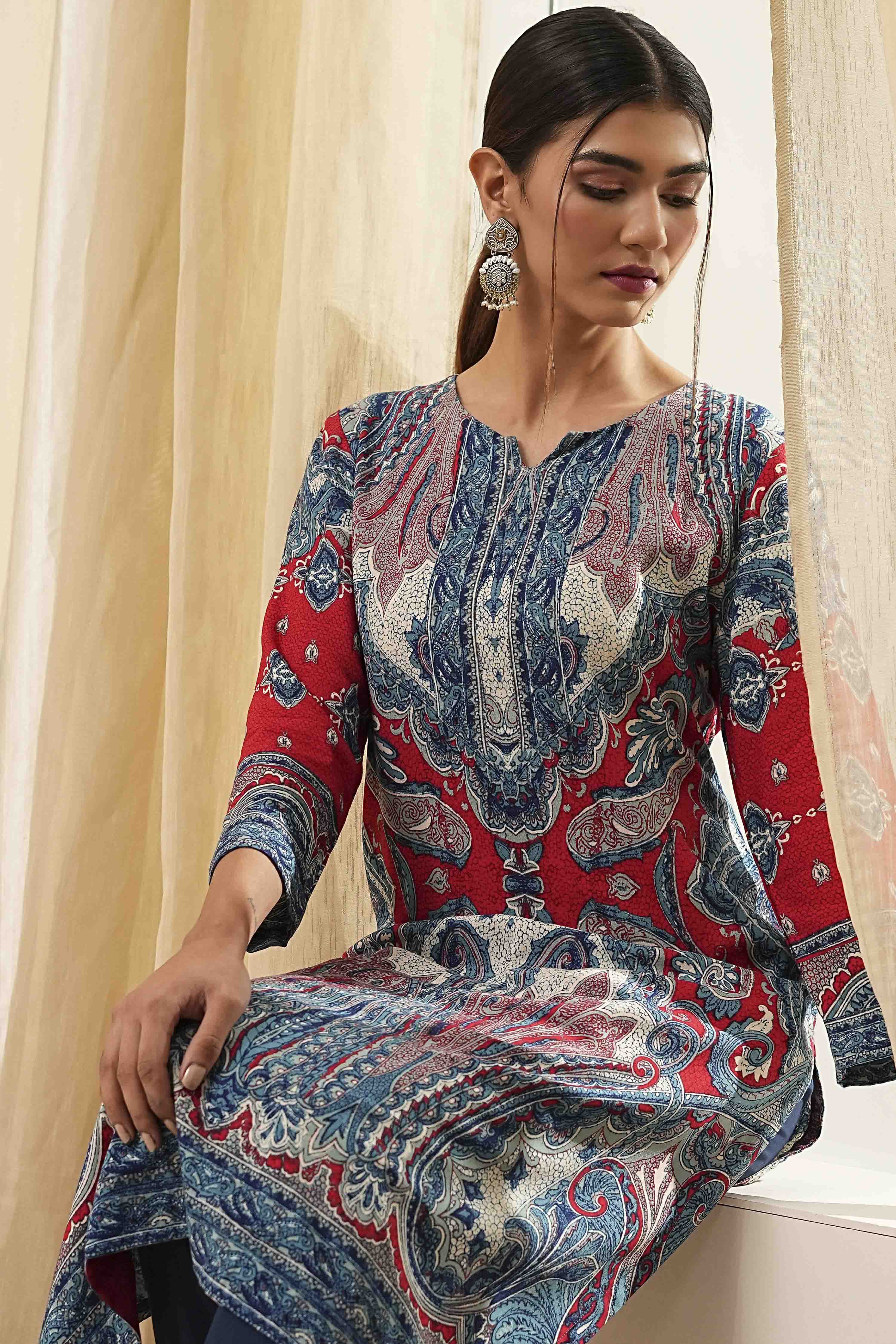 Pink Printed Straight Kurta image number 1