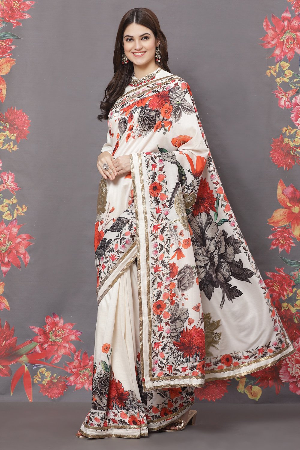 Rohit Bal Off White Cotton Silk Printed Saree image number 3
