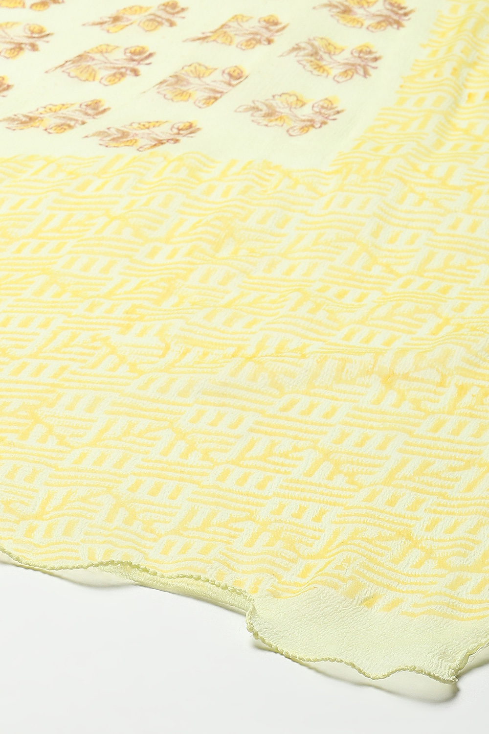 Yellow Cotton Handloom Unstitched Suit Set image number 4