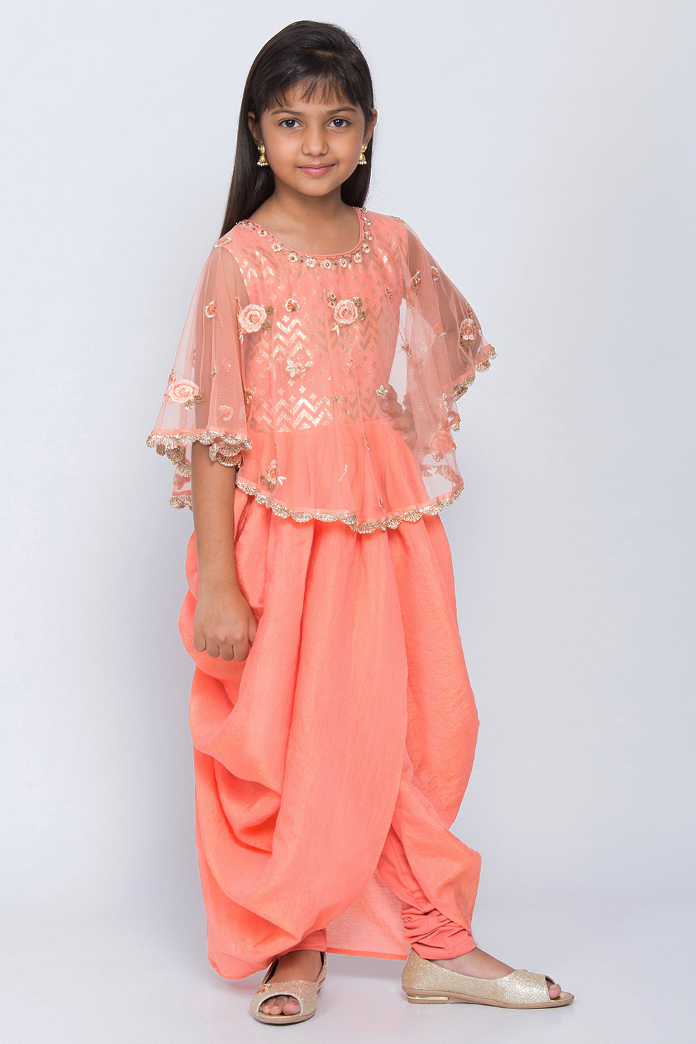 Salmon Peach Silk Two Piece Set image number 2