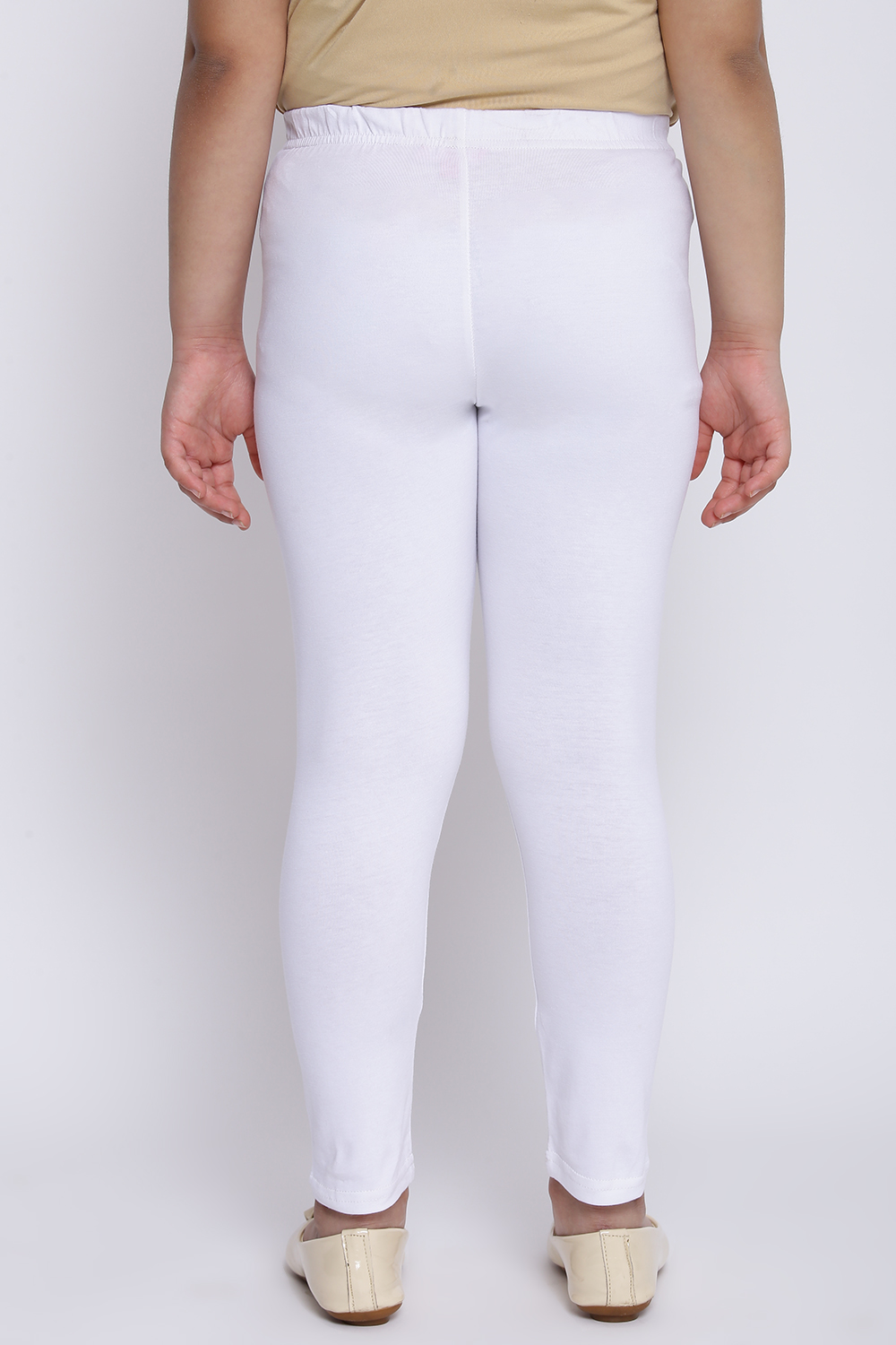 White Cotton Lycra Solid Leggings image number 4