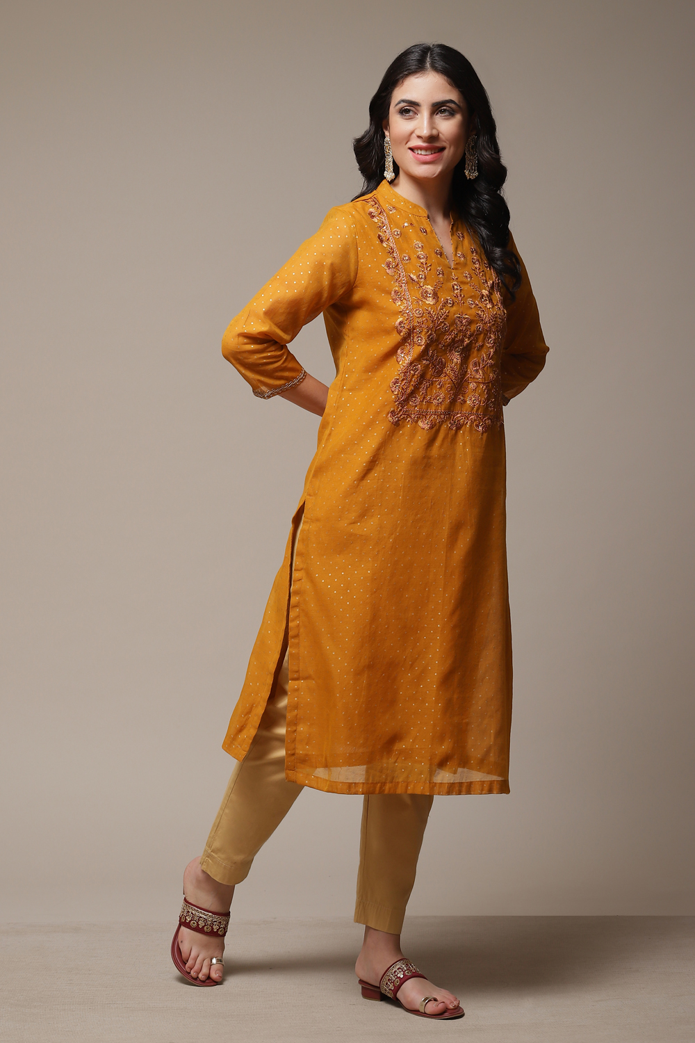 Red Art Silk Straight Printed Kurta image number 0